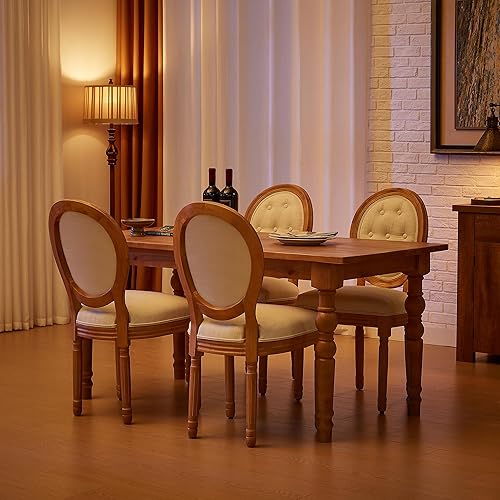 Miniatura 68 de Kiztir Juego de 2 sillas de comedor de ratán, sillas de comedor francesas de mediados de siglo, sillas de comedor de granja con respaldo alto para