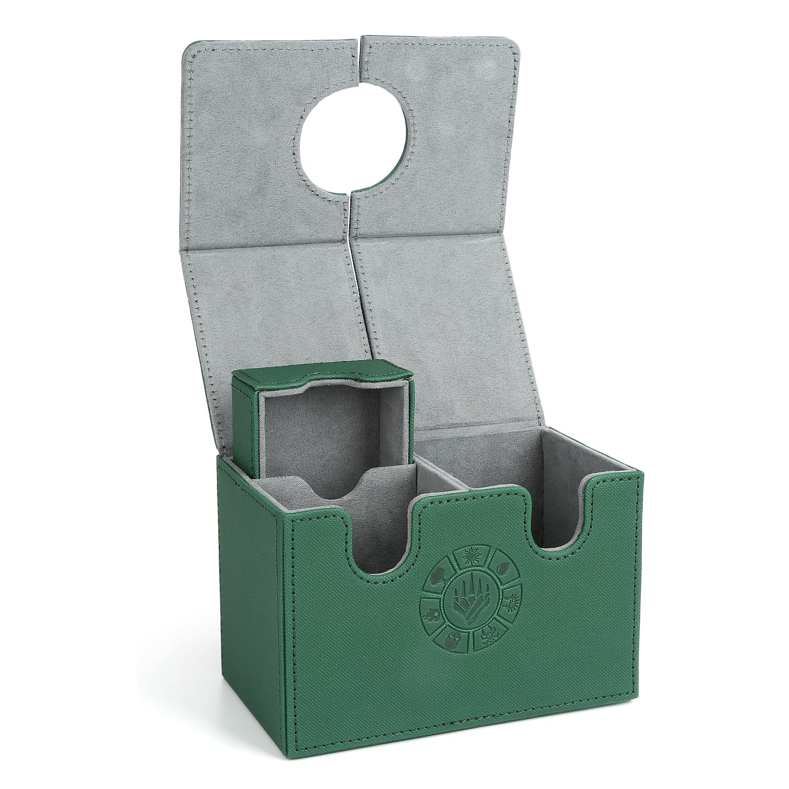 Arkeiliy Double Deck Box with Dice Tray, Mtg Deck Box with 50 Card Sleeve, 200+ Storage Card Deck Box for TCG/MTG, Premium Double Deck Box for Trading Card Games Yugioh and More (Green)