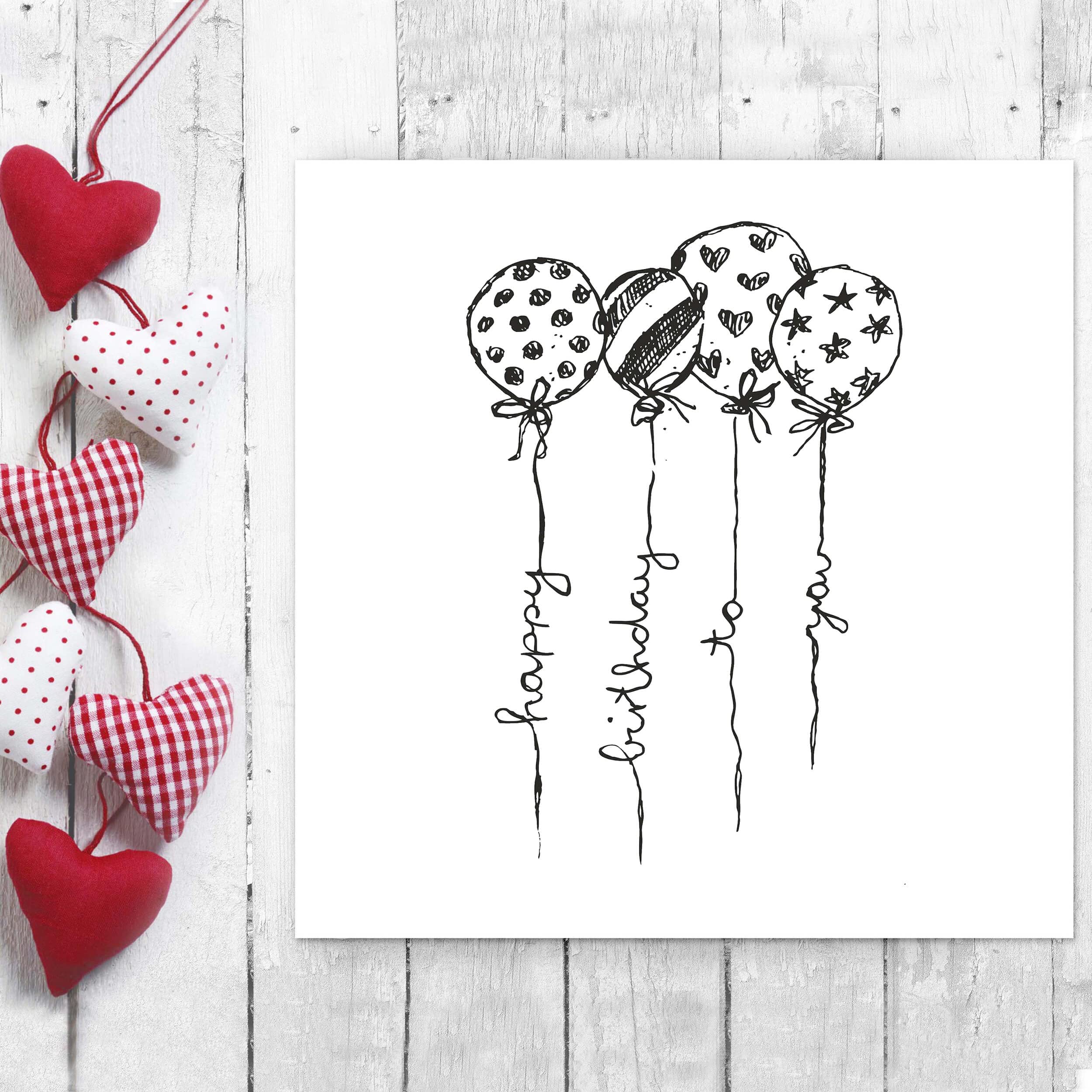 NEWSTAMPS Stempel Luftballons Motivstempel aus Holz & Gummi zum Karten und Geschenke basteln, Holzstempel für Scrapbook, Textilstempel, Deko, Freunde