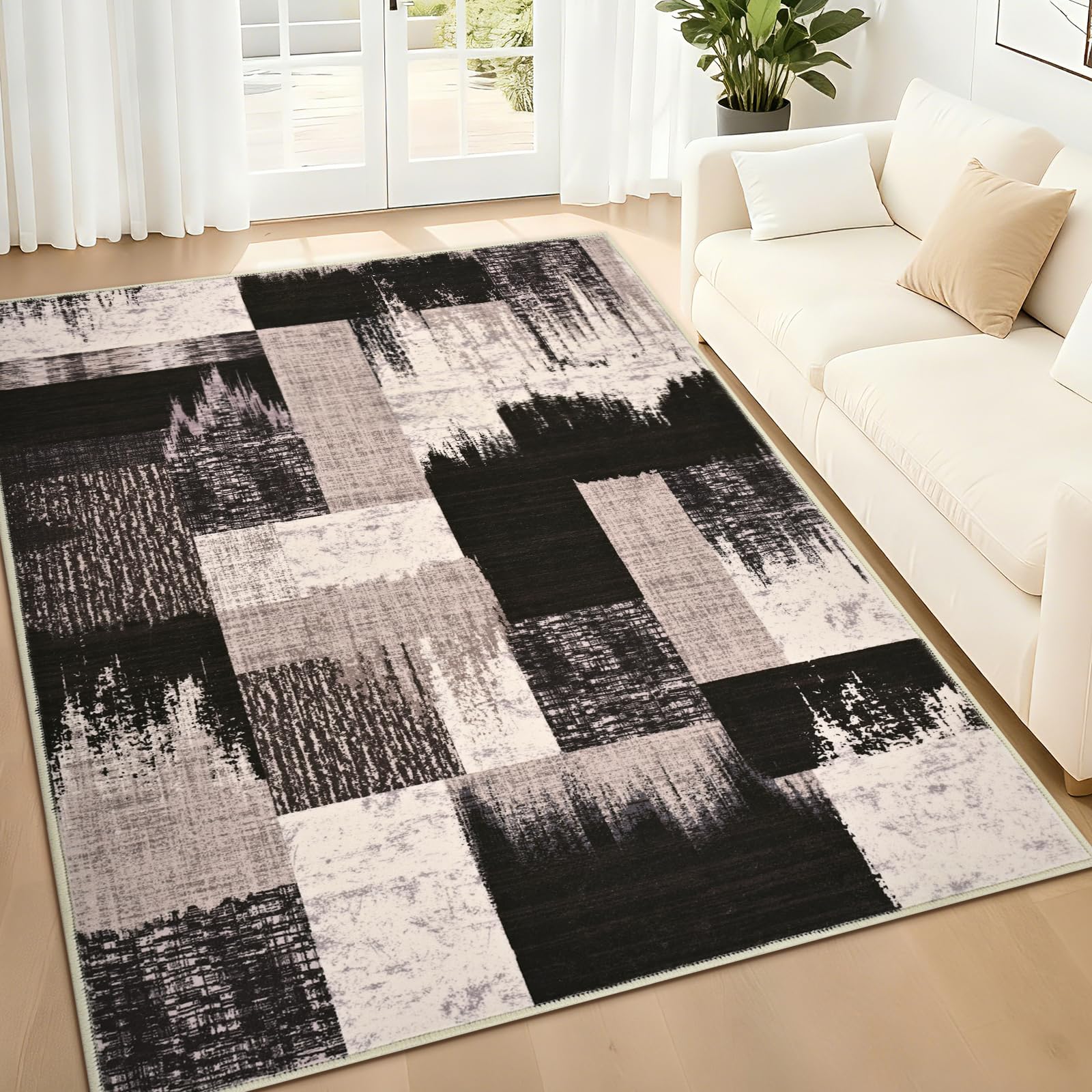 Alishomtll Rugs Living Room 120x170cm, Area Rugs for Bedroom, Anti-Slip Soft Large Rugs Faux Wool Geometric Style Modern Washable Easy Clean Carpets Durable Runner for Room Hotel Home Brown
