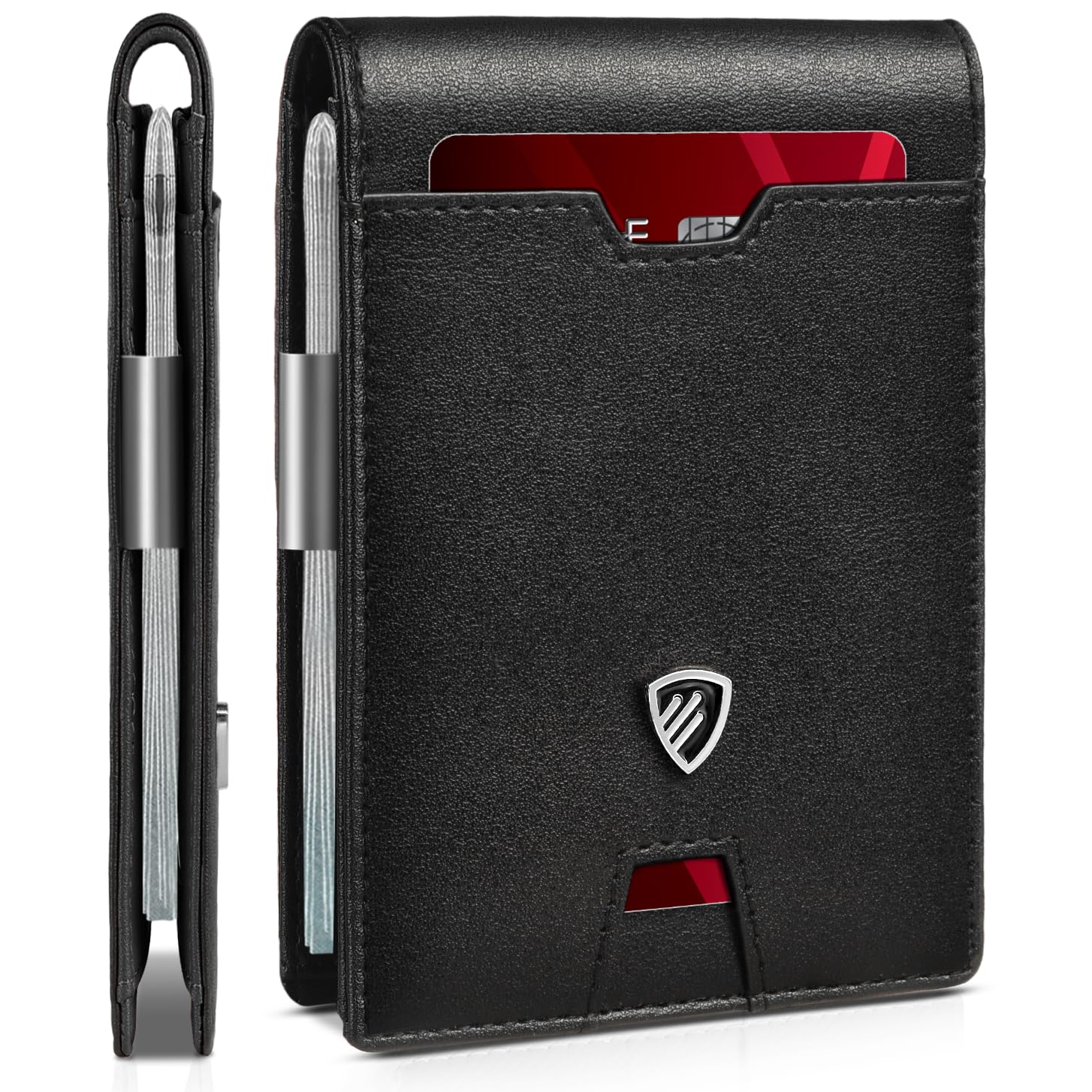 RUNBOX Mens Slim Wallet with Money Clip RFID Blocking Bifold Credit Card Holder for Men with Gift Box