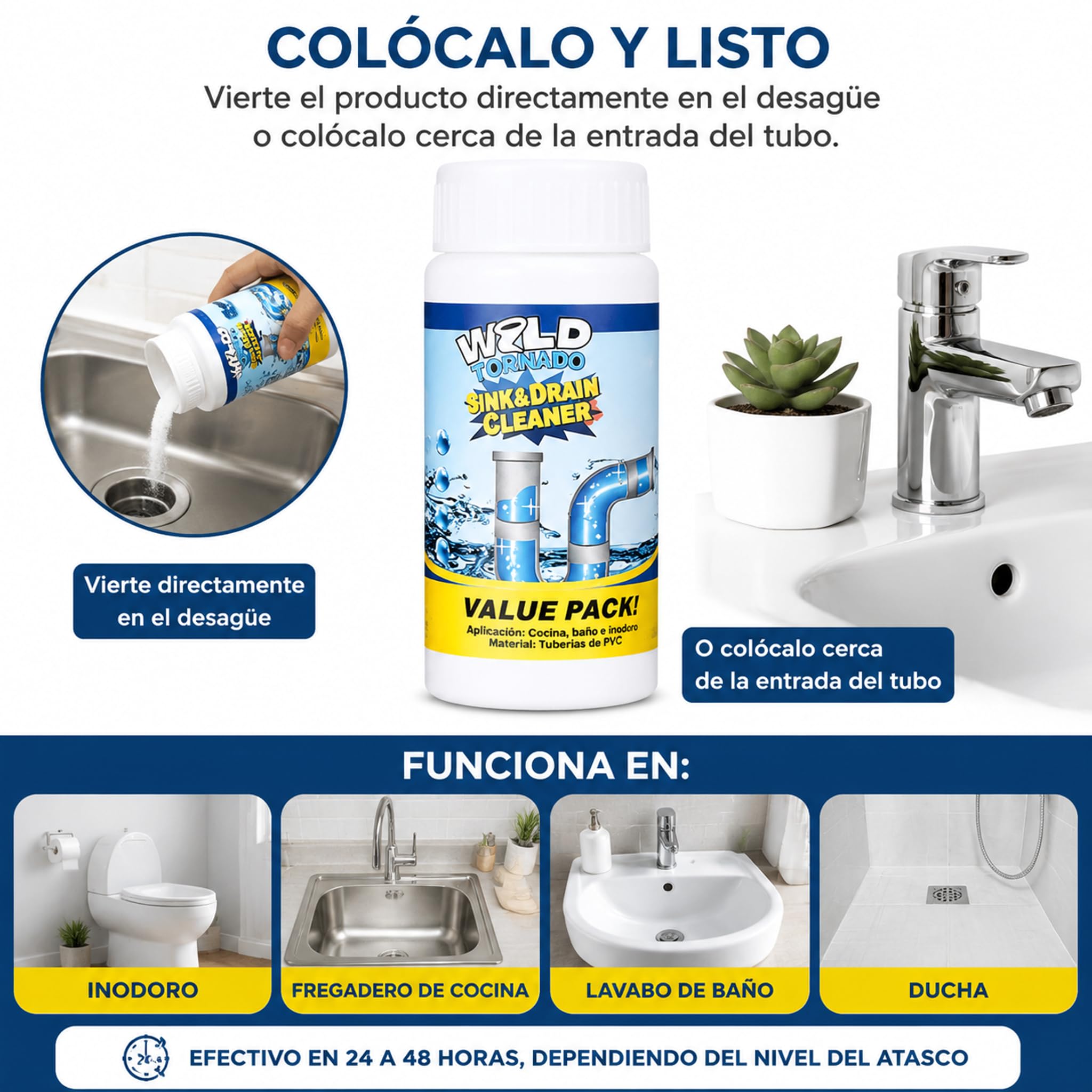 Drainelix Abflussreiniger, Leistungsstarker Abflussreiniger Für Toiletten, Küchen, Badezimmer Und Duschen – Wirksam Gegen Haare, Papier, Seifenreste, Speisereste Und Fett (3pcs)
