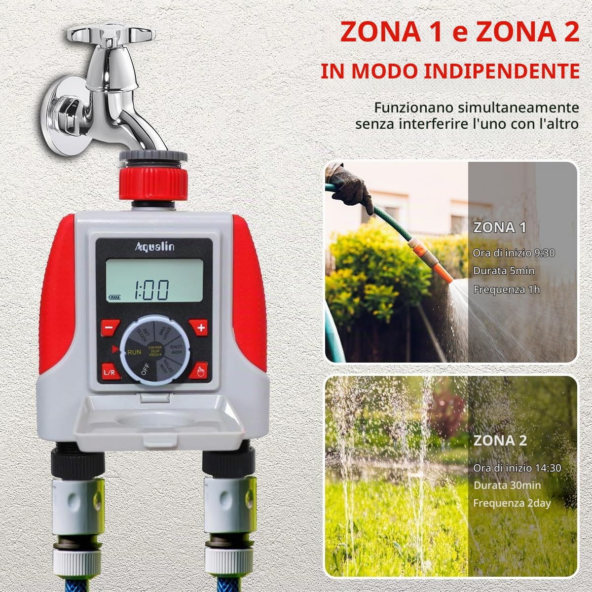 2 Vie Centralina Irrigazione,Orologio da giardino con display LCD dispositivo di irrigazione per programmabile giardino