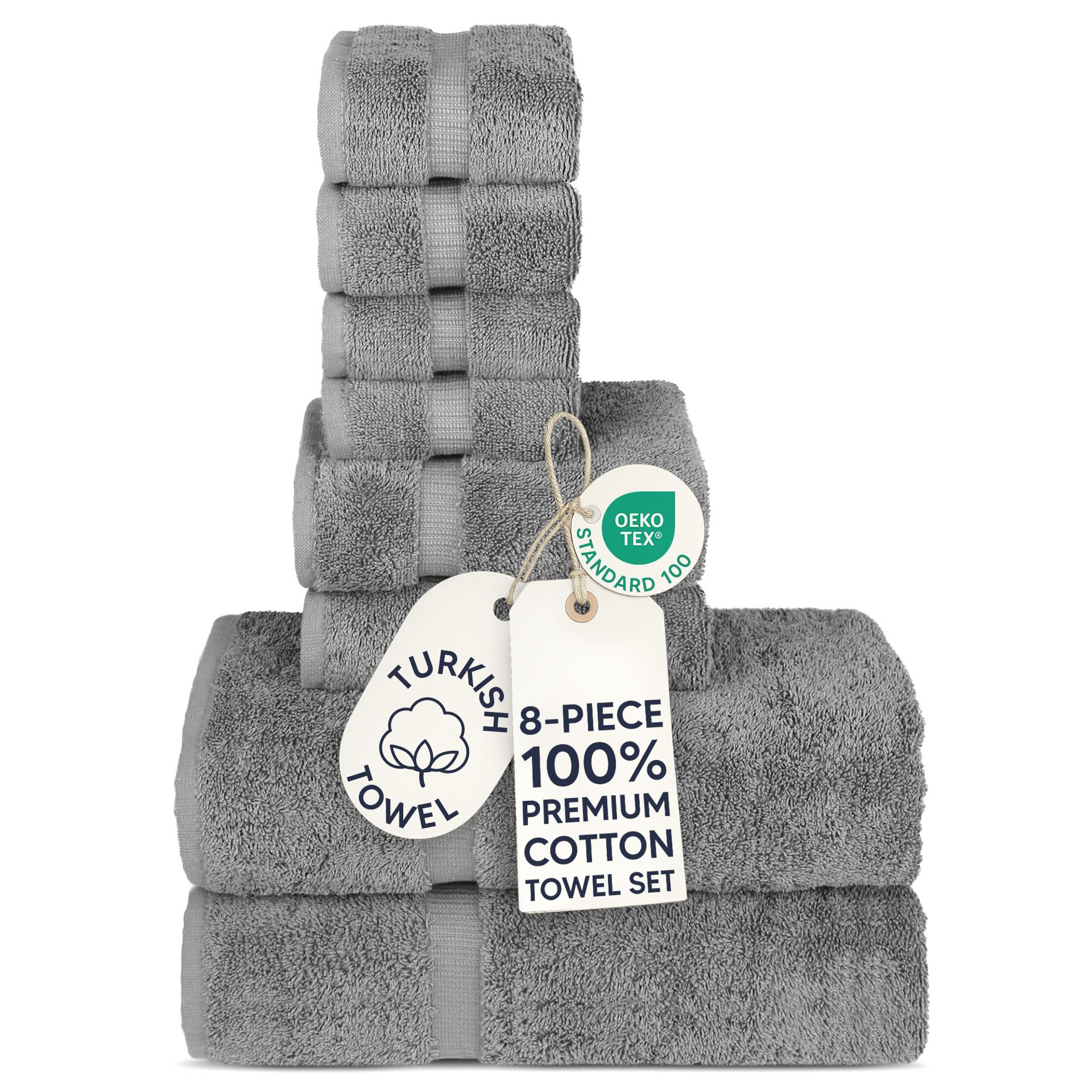Chakir Turkish Linens Gray | Hotel & Spa Quality 100% Cotton Premium Turkish Towels | Soft & Absorbent (8-Piece Towel Sets, )