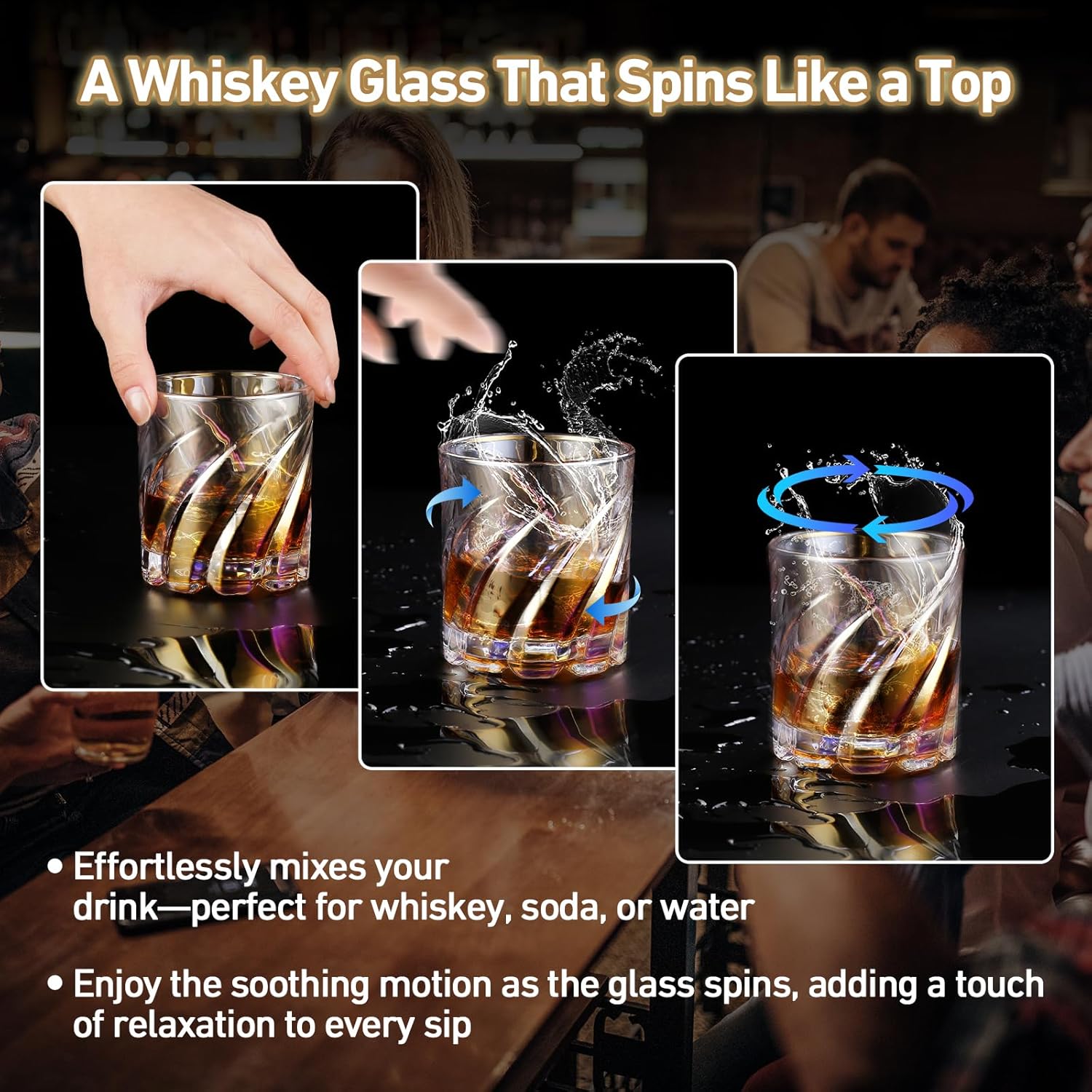 Spinning Whiskey Glasses Set of 4, 10 Oz Old Fashioned Glasses in Gift Box, Iridescent Bourbon Glasses, for Scotch Cocktail Rum Cognac Vodka Liquor, Unique Gifts for Men (4pcs-whisky glasses) - Image 5