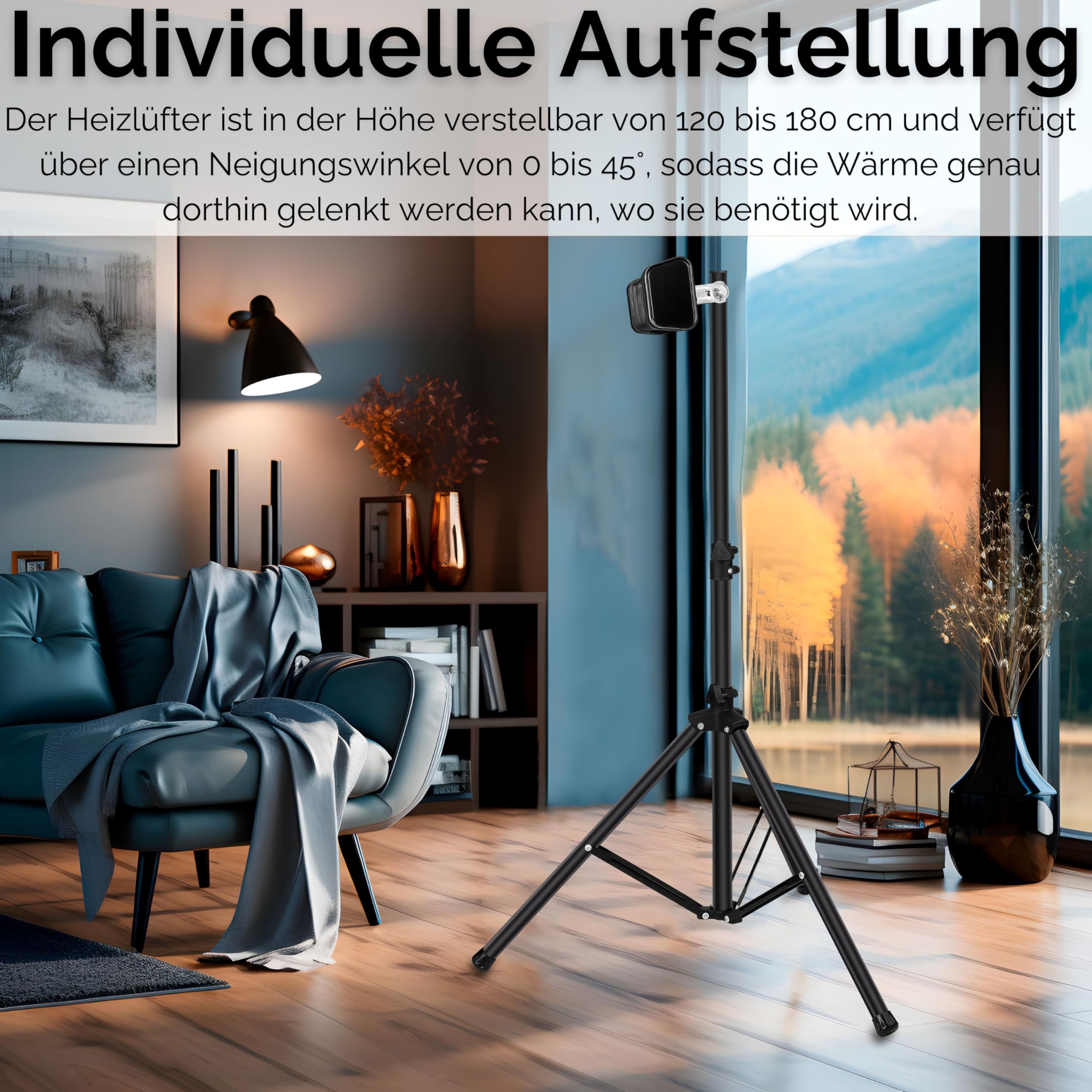 Echos® Karbon Infrarot Heizstrahler 1500W langlebiges Carbon-Heizelement – Terrassenheizer elektrisch für Balkon, Wintergarten & Innenbereich, Standfuß oder Wandmontage, 3 Stufen, Timer, Fernbedienung