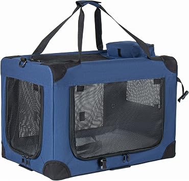 40" Soft Dog Crate, 3-Door Portable Folding Pet Carrier with Mesh Windows, Straps & Fleece Mat for Dogs, Cats, Rabbits, Indoor/Outdoor/Travel Dark Blue 40"