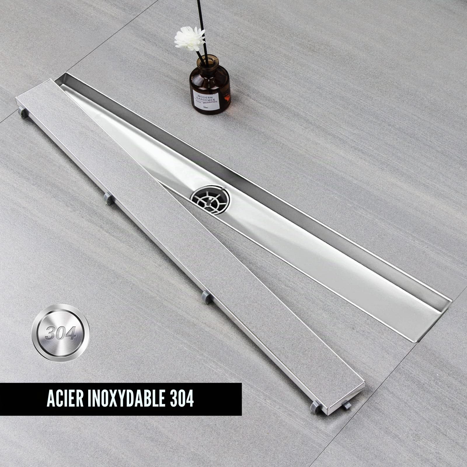 Caniveau de Douche 30cm, Acier Inoxydable, avec Siphon 360°, Plat | Caniveau de douche extra plat en acier inoxydable, Drainage Rapide, Siphon à Bloqueur d'Odeurs et Filtre à Cheveux