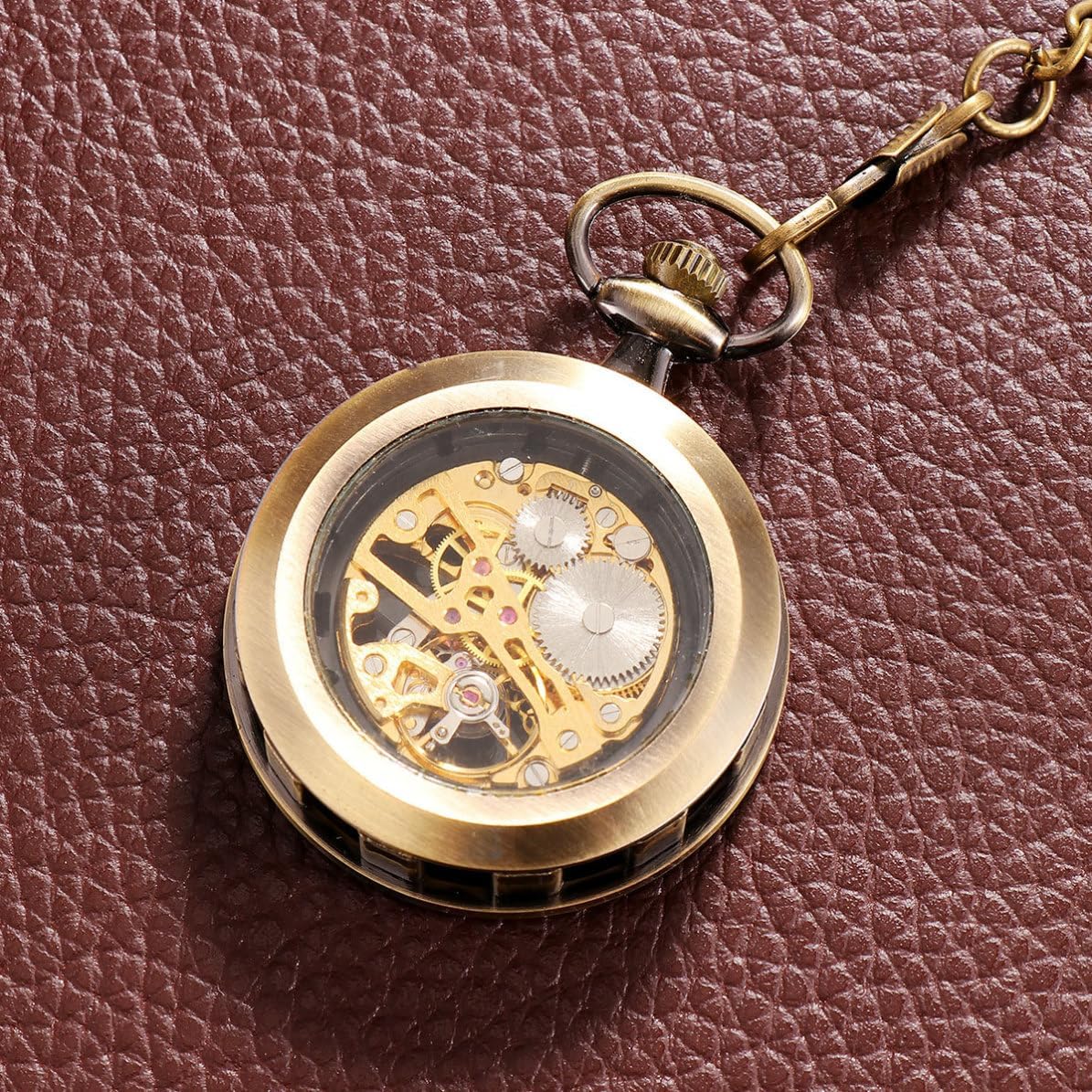 Vintage Style Mechanical Watch Pocket Hollow-Out Manual with Design, Alloy Material, Golden Color as Classic Wheel for Suitable Gift Clothes Decoration Men