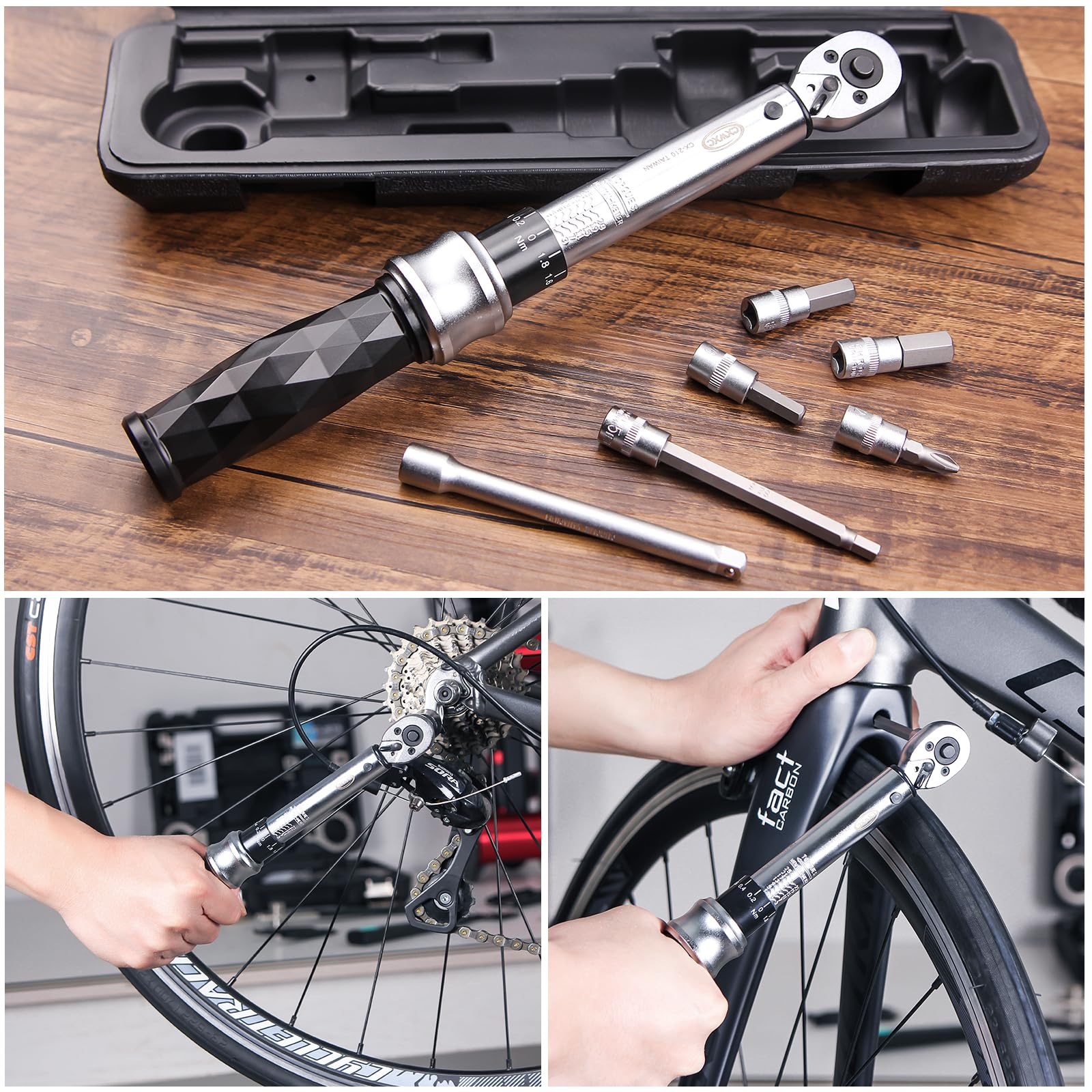 Jeu de clés dynamométriques pour vélo 1/4" Drive Click 1-25 Nm – Kit d'outils d'entretien pour vélo de route/VTT – Comprend Allen, Torx, Philip, kit de réparation d'embouts à douille H5 étendu, barre