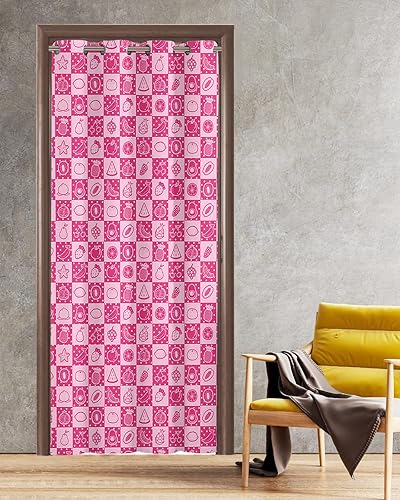 Pink Plaid Doorway Curtains - Blackout Curtains 96 Inches Long, Lemon Watermelon Fruit Grape Polka Dot Sliding Door Curtains Grommet Window Panels