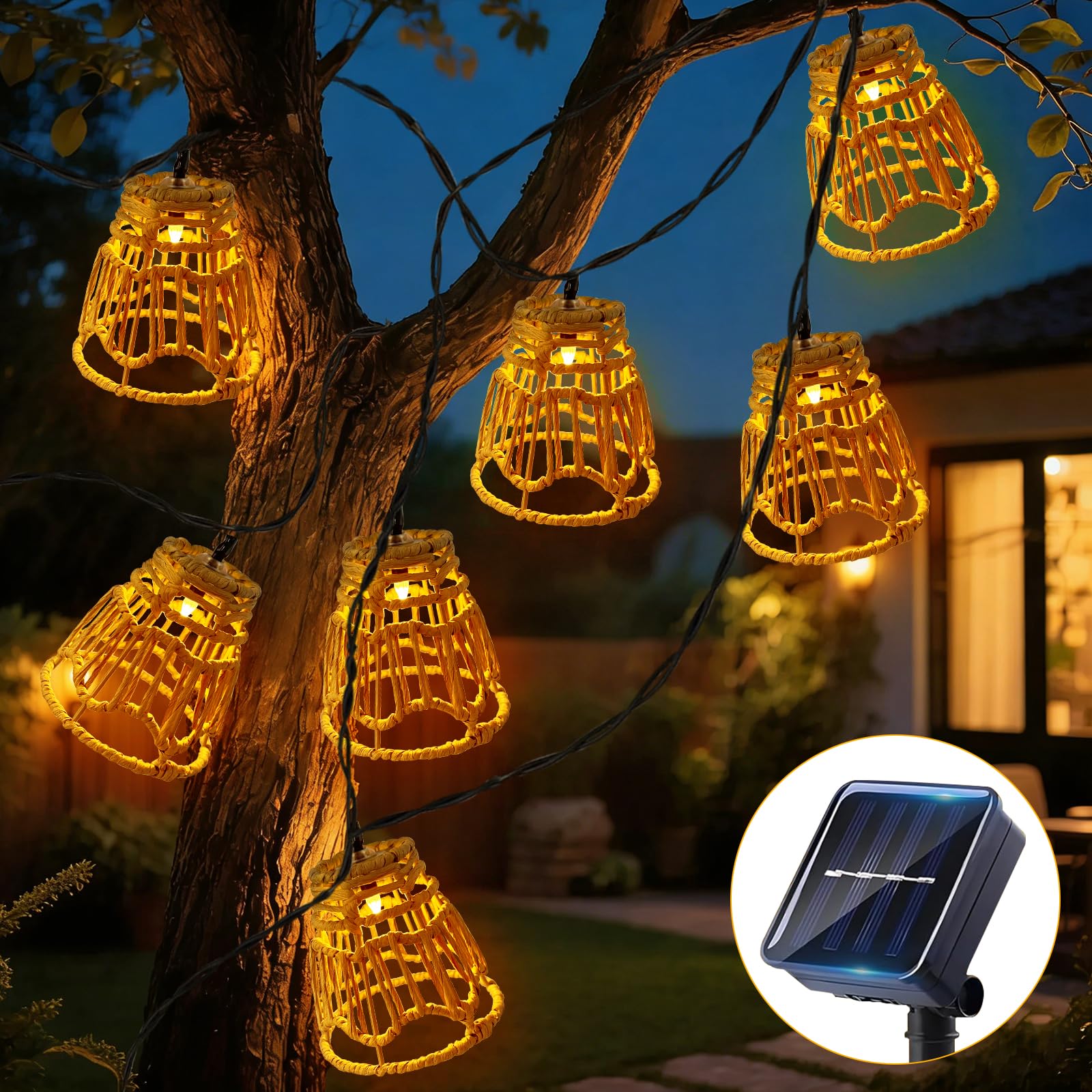 10 Stück LED Solar Lichterkette Outdoor 3.6m, Lichterkette Außen Solar Wetterfest IP65, Papierseil Solarlichterkette, Solar Lichterkette Aussen, Solar Lampions Außen Wetterfest Für Garten Balkon (B)
