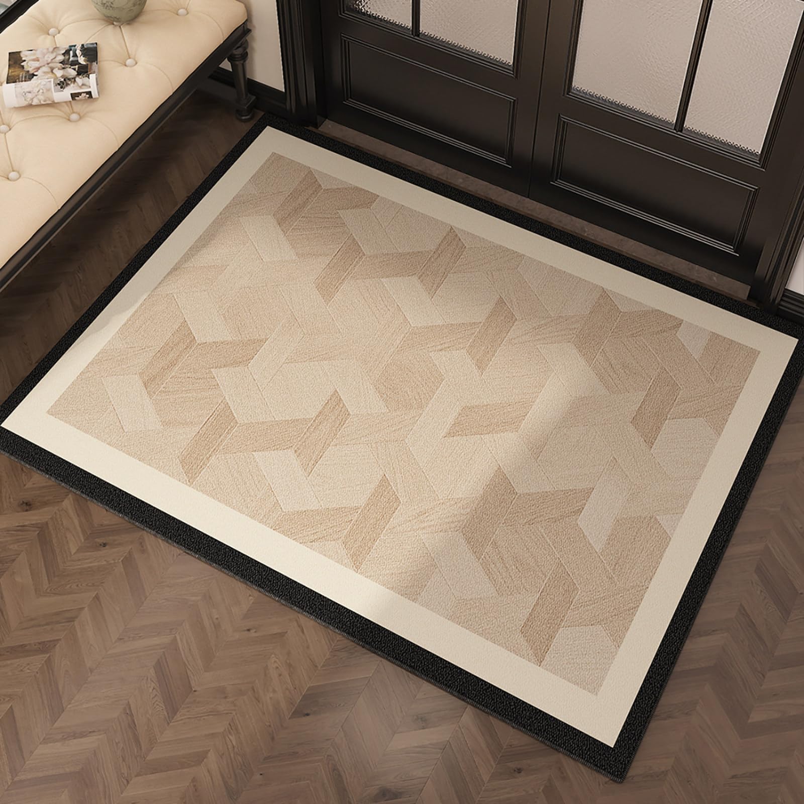 Fussmatte Aussen 90x150 Braune Streifen Schmutzfangmatte rutschfeste Fußmatte Außen für Eingang Patio Flur Garten Türmatte Maschinenwaschbare Fußmatten Haustür