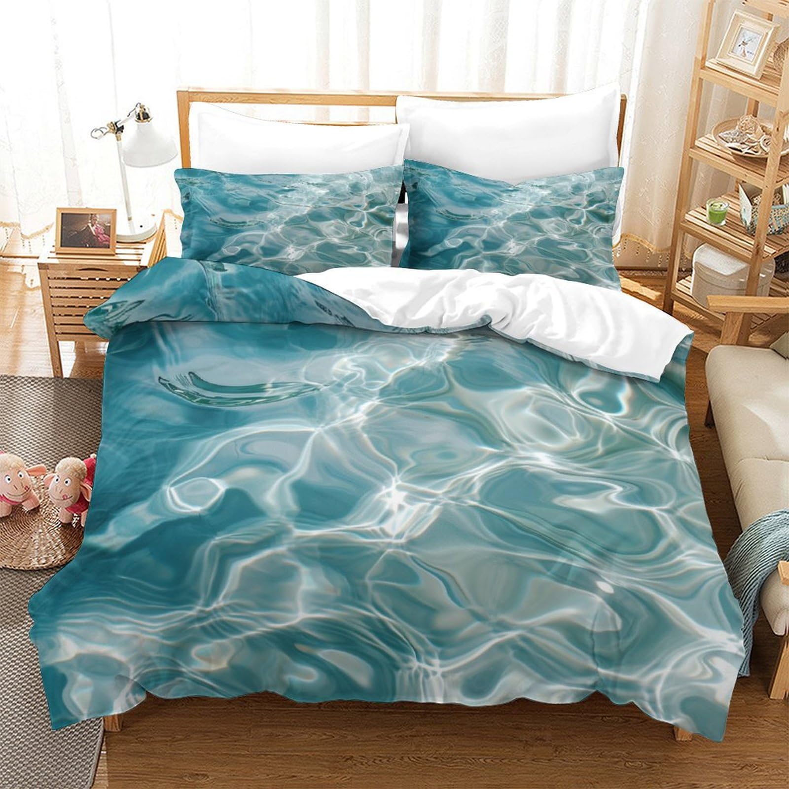 P1s9u7w5y Water Ripple-1 3D Printed Ripple Water 3Pcs Microfiber Duvet Cover Set Ocean Wave Bedding Set Double（200X200cm）