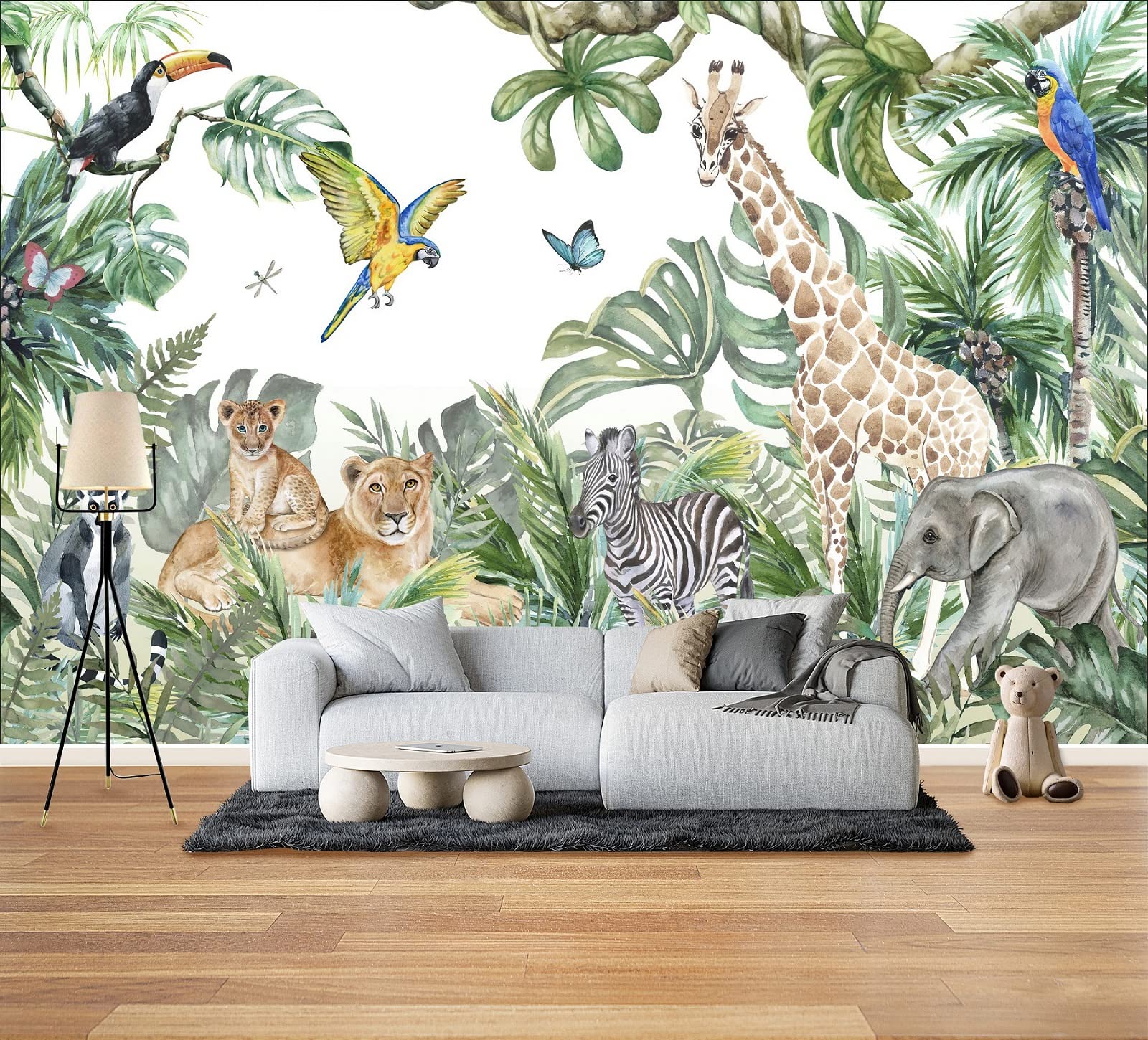 Carta da parati in tessuto non tessuto animali giungla giraffa elefante leone poster dipinti fotografici da parete utilizzati per soggiorno camera da letto bambini decorazione della parete