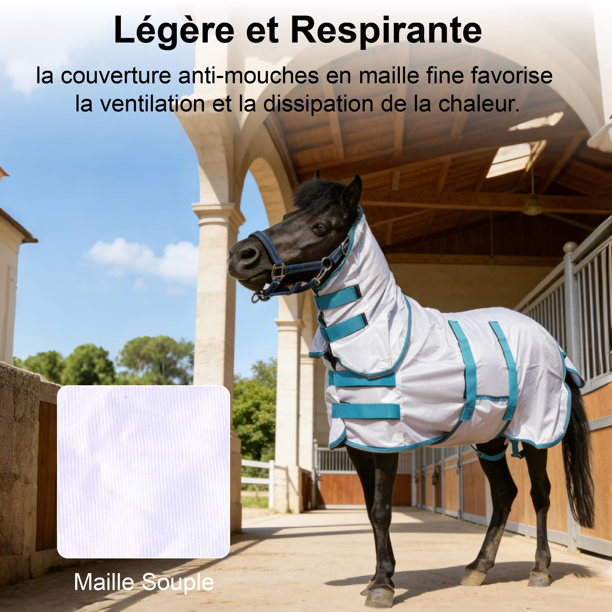 Manta antimoscas para mini caballo, pequeño pony, con tapa para cuello y banda vientral, extraíble, protección UV, malla ligera y transpirable, para burro, miniatura, potro destetado