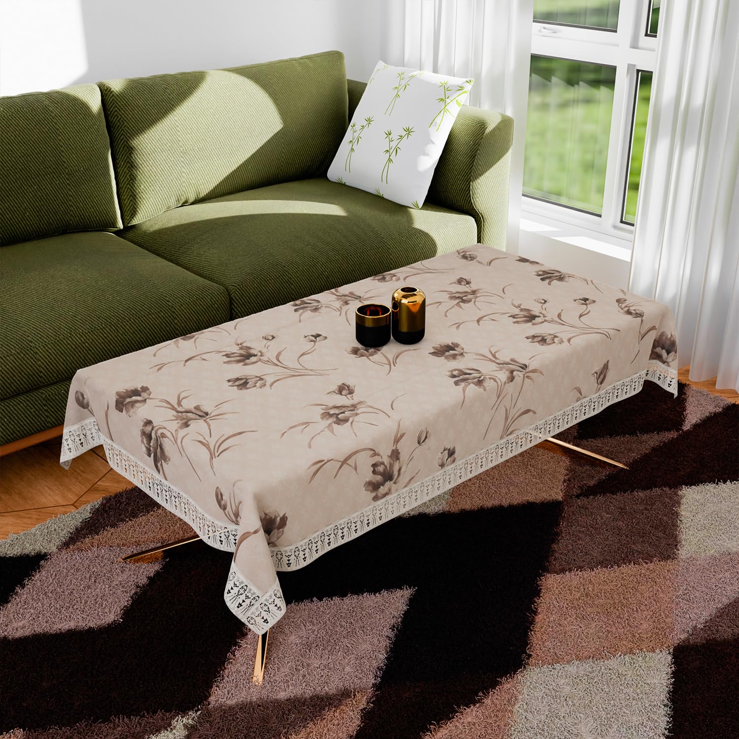 Kuber Industries Center Table Cover | PVC 4 Seater Table Cloth Cover | Flower Table Cover | Table Protector | Table Cover for Center Table | 40x60 Inch | CTC | Brown