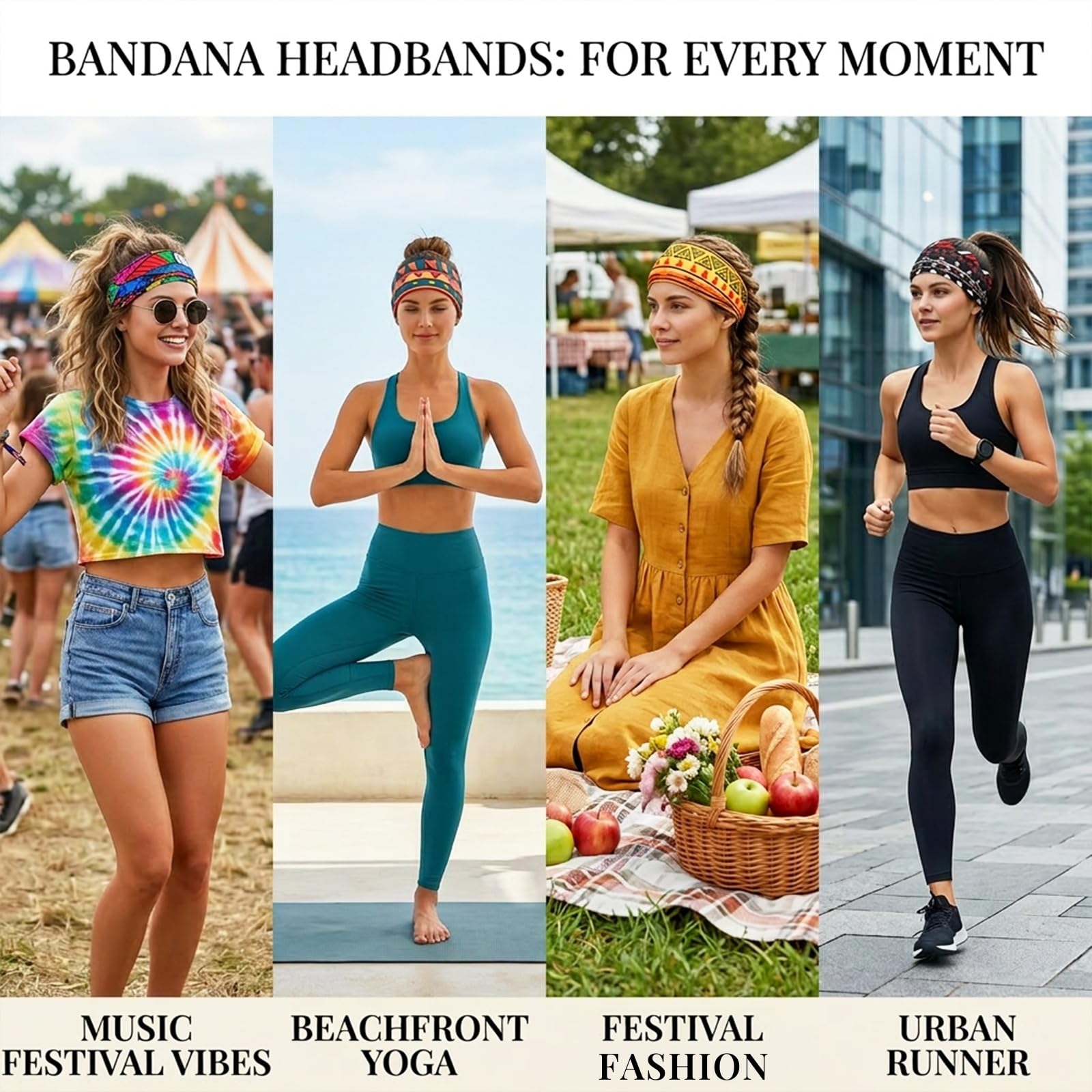 Diademas anchas para mujer, estilo bohemio, para entrenamiento, anudadas, para el cabello africano, antideslizante, para yoga, correr, deportes, accesorios para el cabello, paquete de 4