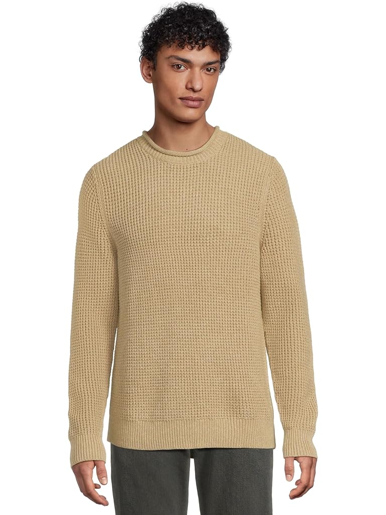 Khaki L.L.Bean Organic Cotton Waffle Sweater Rollneck Crew