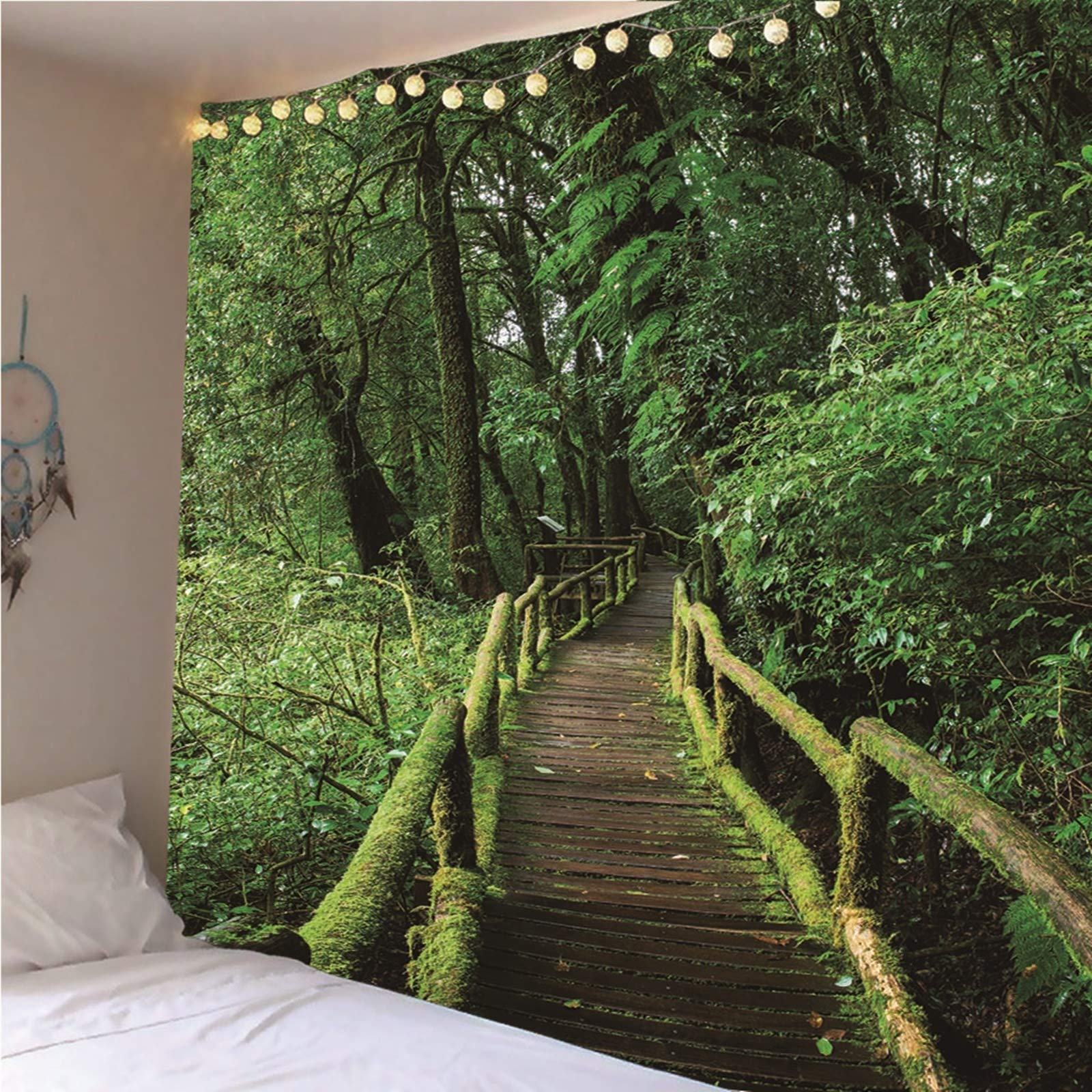 Aeici Tapiz Tela Muro Playa, Tela Decoración Pared Sendero De Maderas Tapiz para Colgar Pared(300X260Cm)