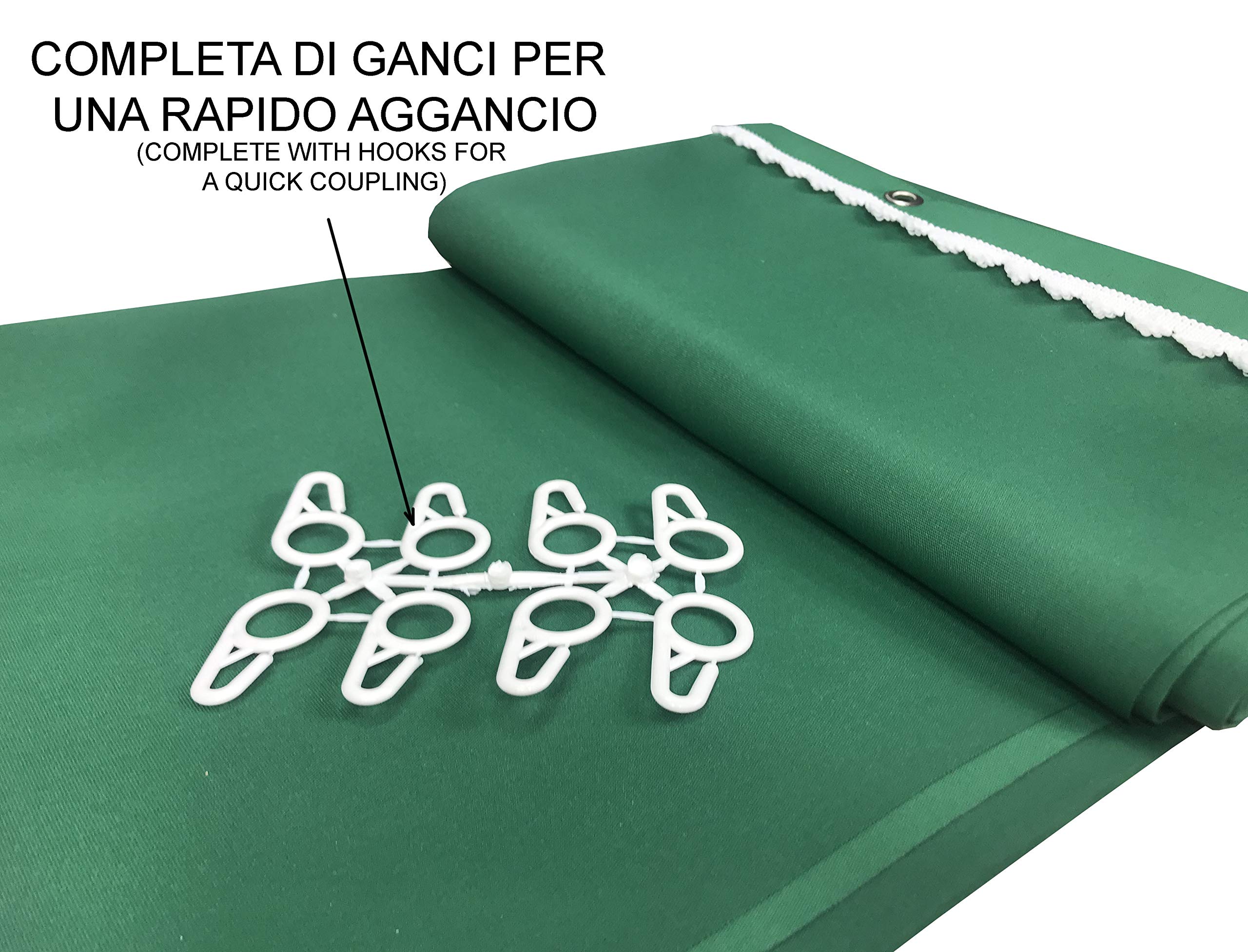 Vertigo Tex Family Toldo Vertical de Sol para Exterior Jardín y Balcón, Impermeable e Hidrorrepelente, 100% Poliéster, Ojales de Acero, con Flecos – 150 x 250 cm – Verde Liso