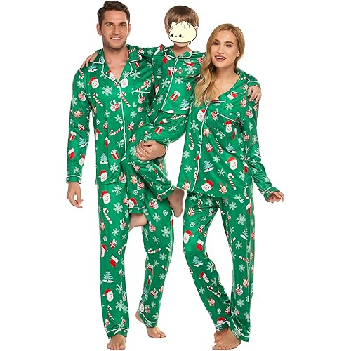 Ekouaer Christmas Family Matching Pajamas Long Sleeve Pj Set  Festival Party Sleepwear with Button S-XXL