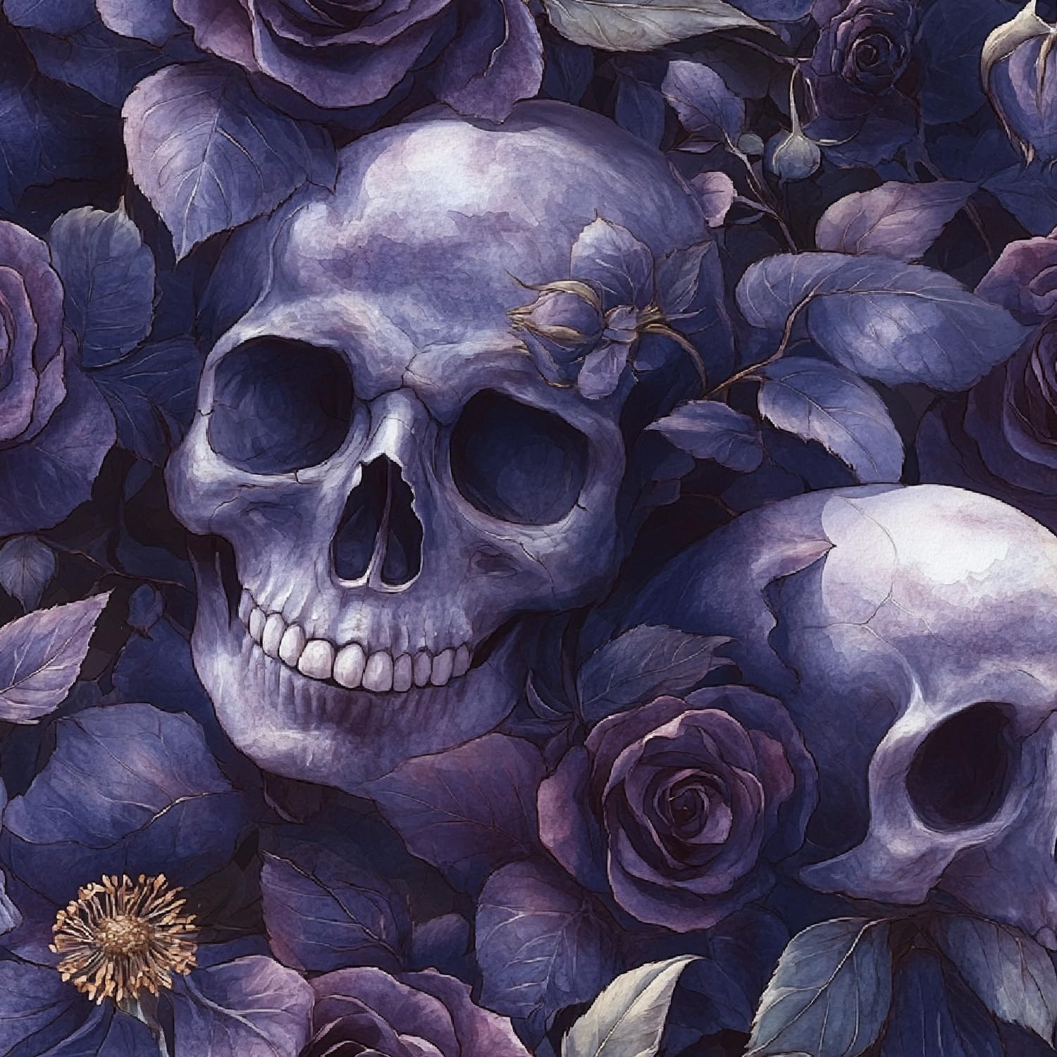 Self Adhesive Wallpaper Modern Style Wall Stick Paper Matte Thick Removable Purple Flower Skull Peel and Stick Contact Paper for Bedroom Living Room Kids Room Furniture Decor 45x200CM