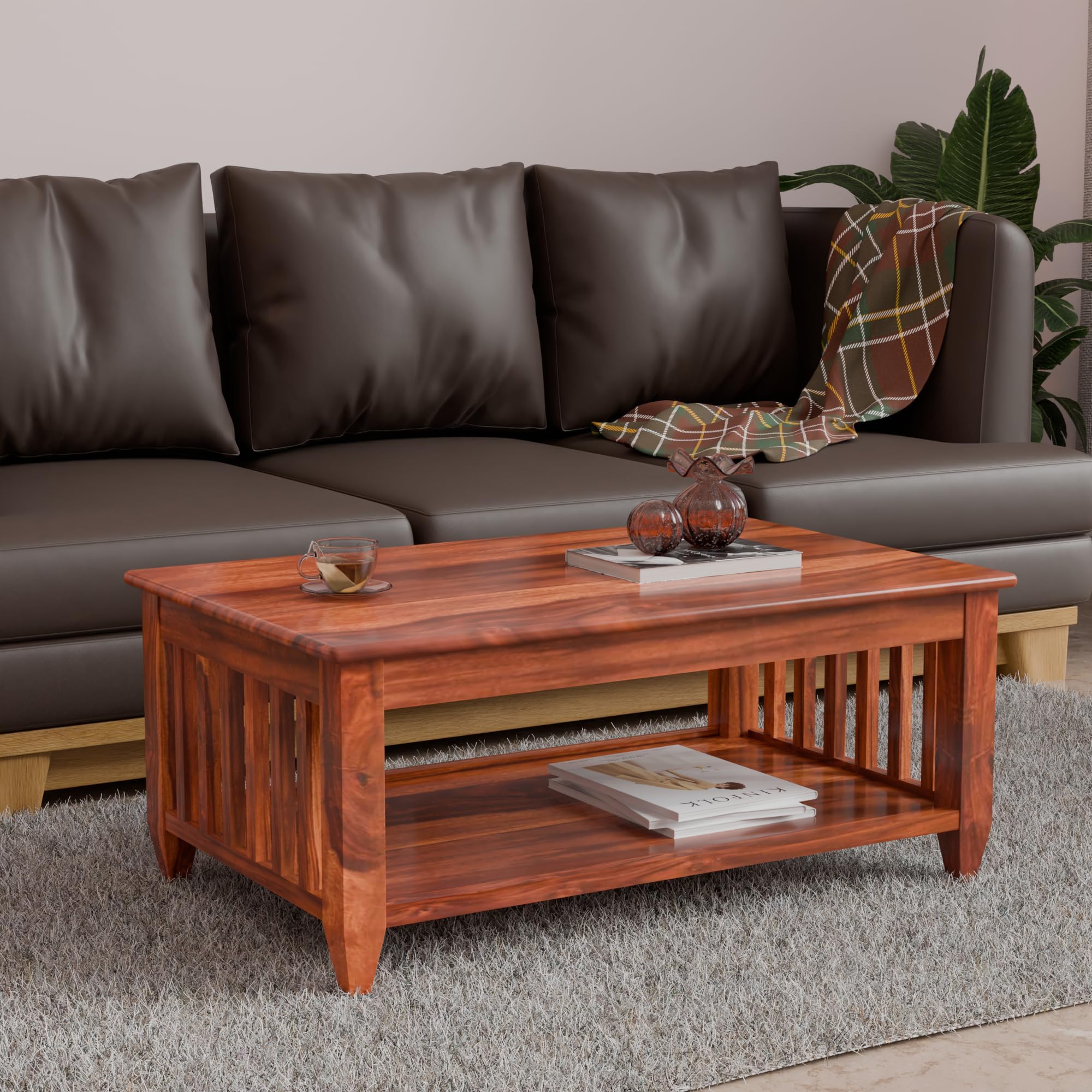 Sheesham Wood Rectangle Center Table, Coffee Table with Storage