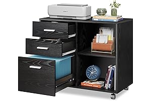 DEVAISE 3-Drawer Wood File Cabinet with Open Shelves for Home Office