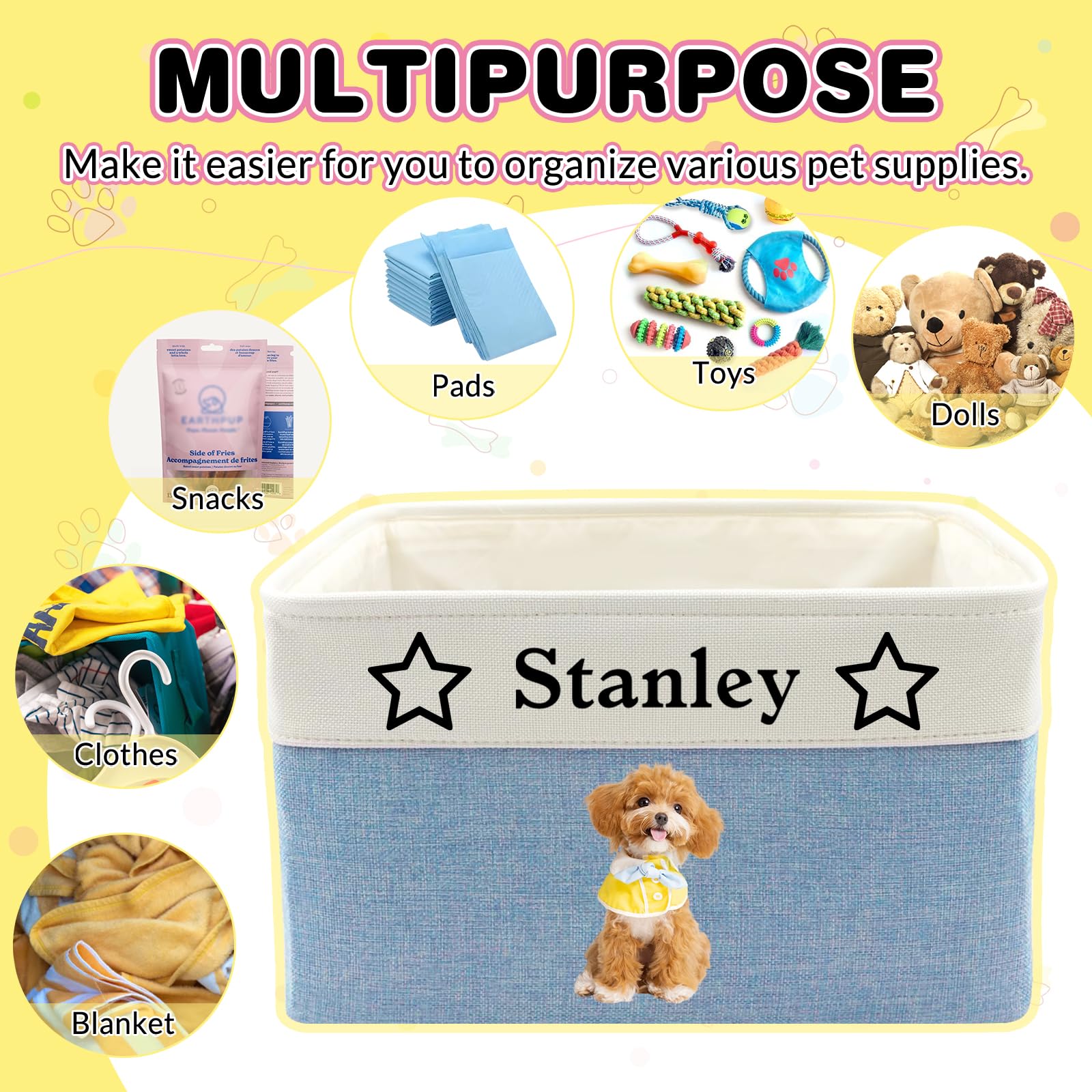 Personalizzato Portaoggetti per Cani con Foto e Nome Marrone