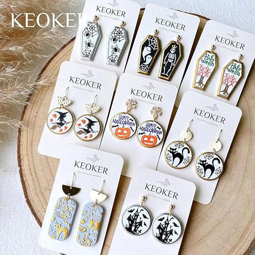 Miniatura 6 de Keoker Hojas de textura de arcilla polimérica para Halloween, tapete de textura de arcilla de Halloween para hacer aretes, joyas, herramientas de