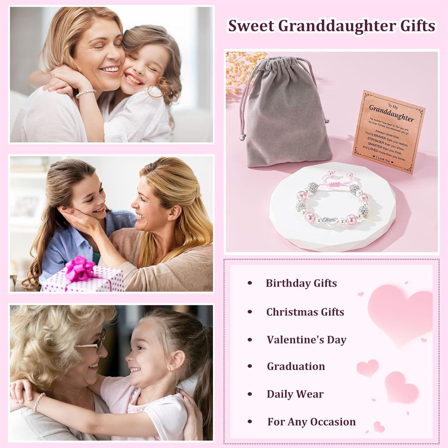 Granddaughter Daughter Gifts -Heart Natural Stone Beaded Bracelet for Girls, Valentines Birthday Gifts for Girls Daughter Granddaughter - Image 6