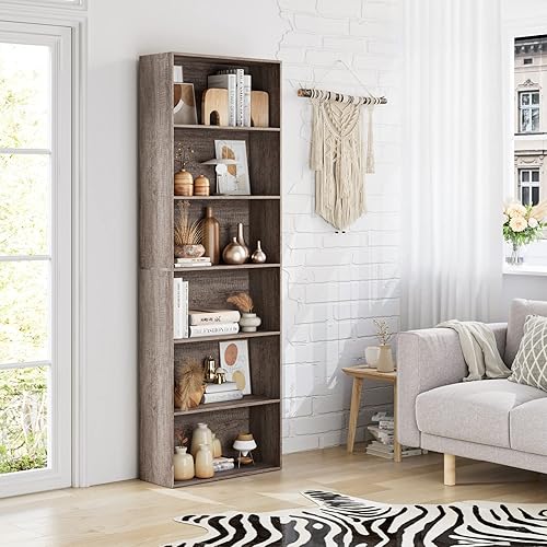 Miniatura 9 de FOTOSOK Estantería y estantería abierta de 6 niveles, estantes de almacenamiento independientes para dormitorio, sala de estar y oficina, roble claro