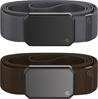 Black/Stone and Gun Metal/Brown Groove Belt Bundle - Mens Stretch Nylon Belt with Magnetic Aluminum Buckle, Lifetime Coverage - Large