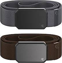 Black/Stone and Gun Metal/Brown Groove Belt Bundle - Men's Stretch Nylon Belt with Magnetic Aluminum Buckle, Lifetime Coverage - Large