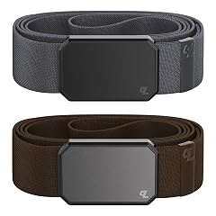Black Stone and Gun Metal Brown Groove Belt Bundle - Mens Stretch Nylon Belt with Magnetic Aluminum Buckle
