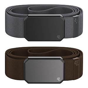 Black Stone and Gun Metal Brown Groove Belt Bundle - Mens Stretch Nylon Belt with Magnetic Aluminum Buckle