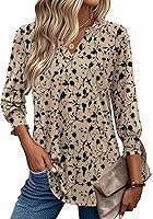 Zeagoo Women's 3/4 Sleeve Floral V-Neck Tunic Blouse with Ruffle Smocked Cuffs - 2025 Trendy Casual Tops