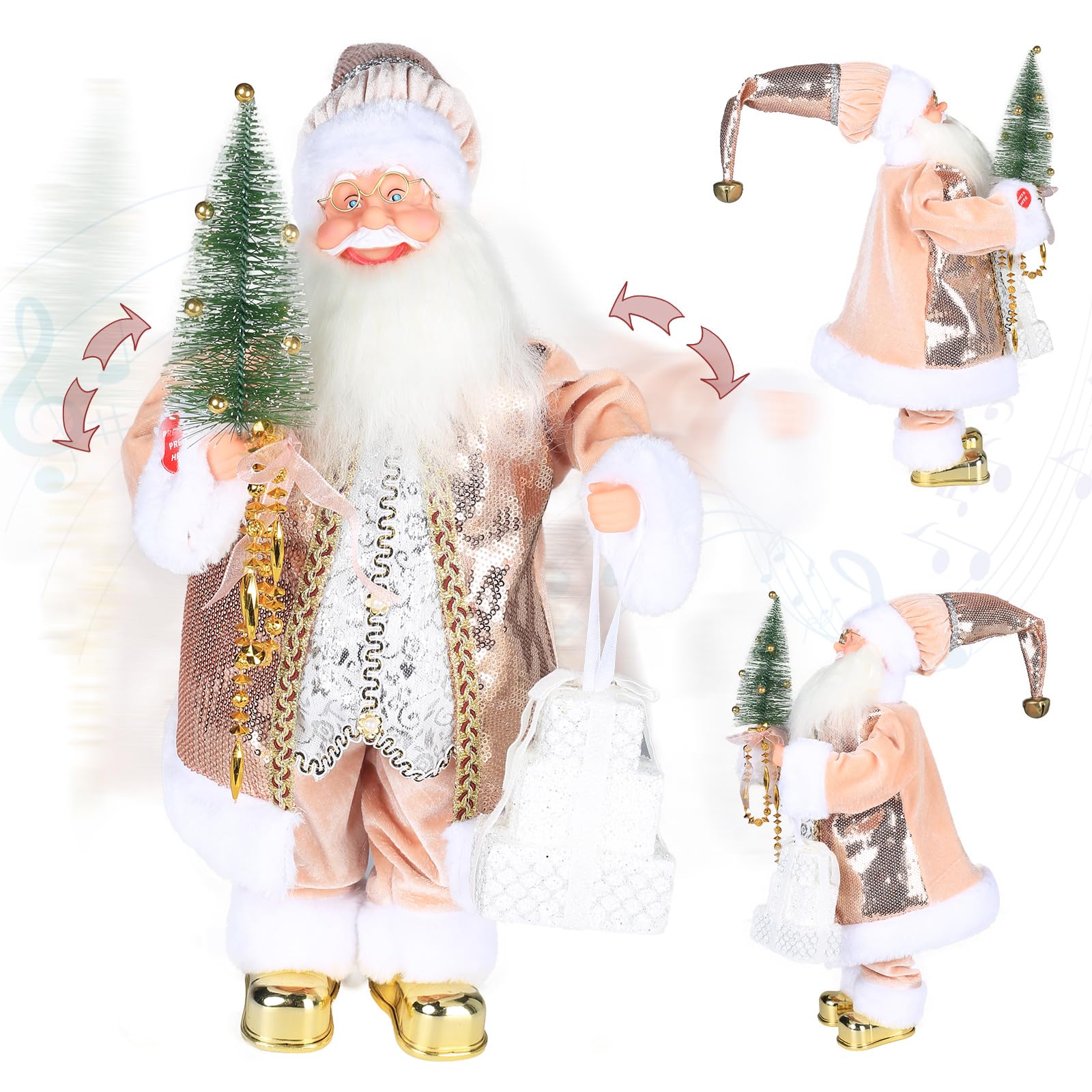 Amazon.com: Gfilay 18 Inch Animated Latte Gold Santa with Music