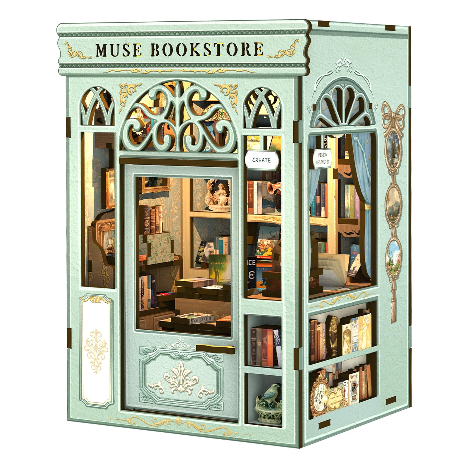 CUTEBEE Book Nook Kit - Miniatur Haus Selber Bauen, DIY Puppenhaus für Erwachsene und Bücherliebhaber, Bücherregal Deko (Muse Bookstore)