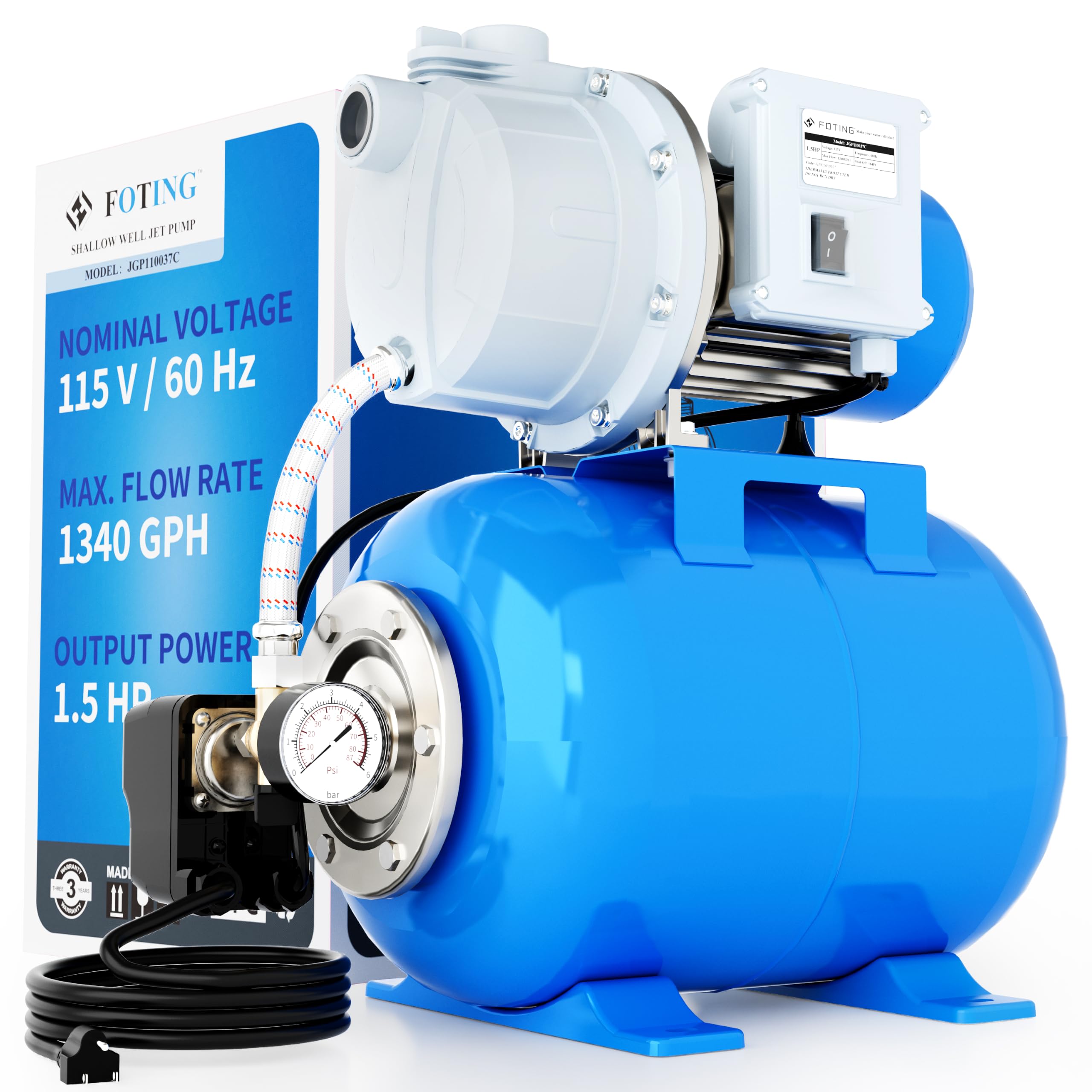 FOTING 1.5HP Shallow Well Pump with Pressure Tank