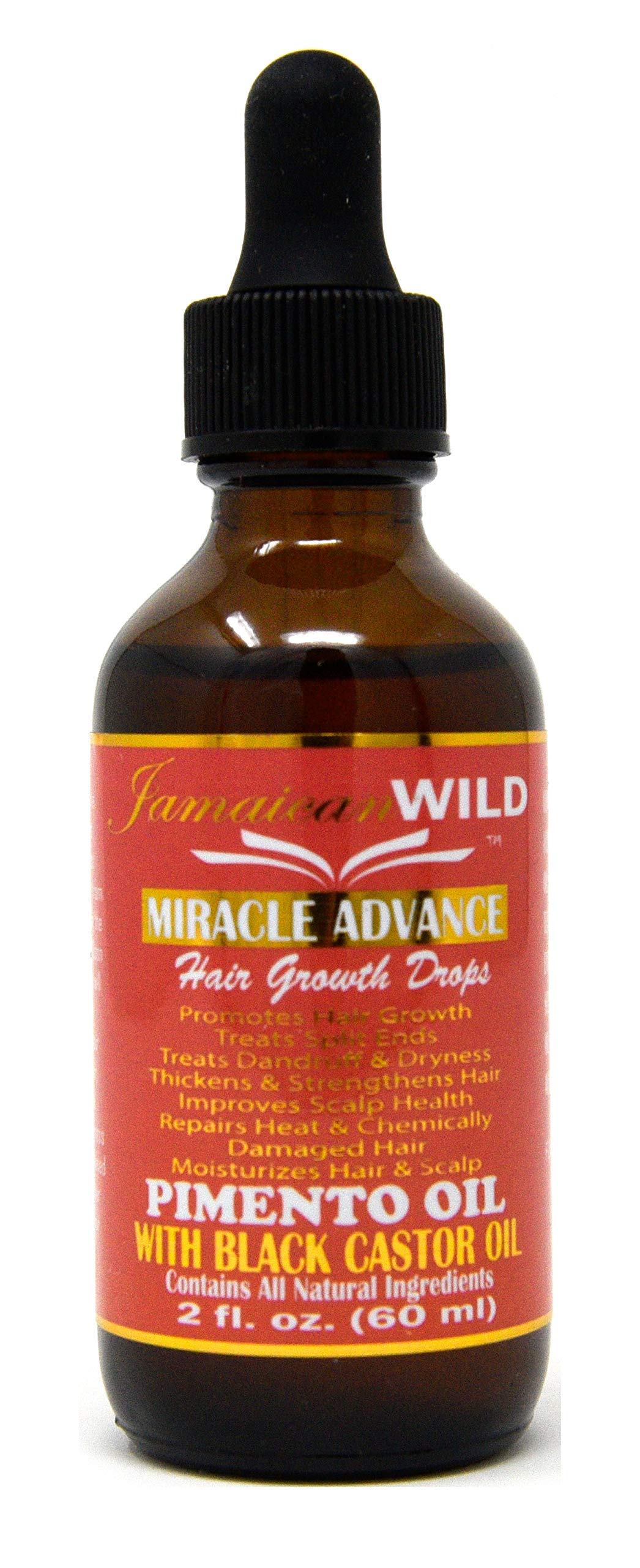 All Natural Hair Growth Drops Pimento Oil with Black Castor Oil 2 oz fl / 60 ml