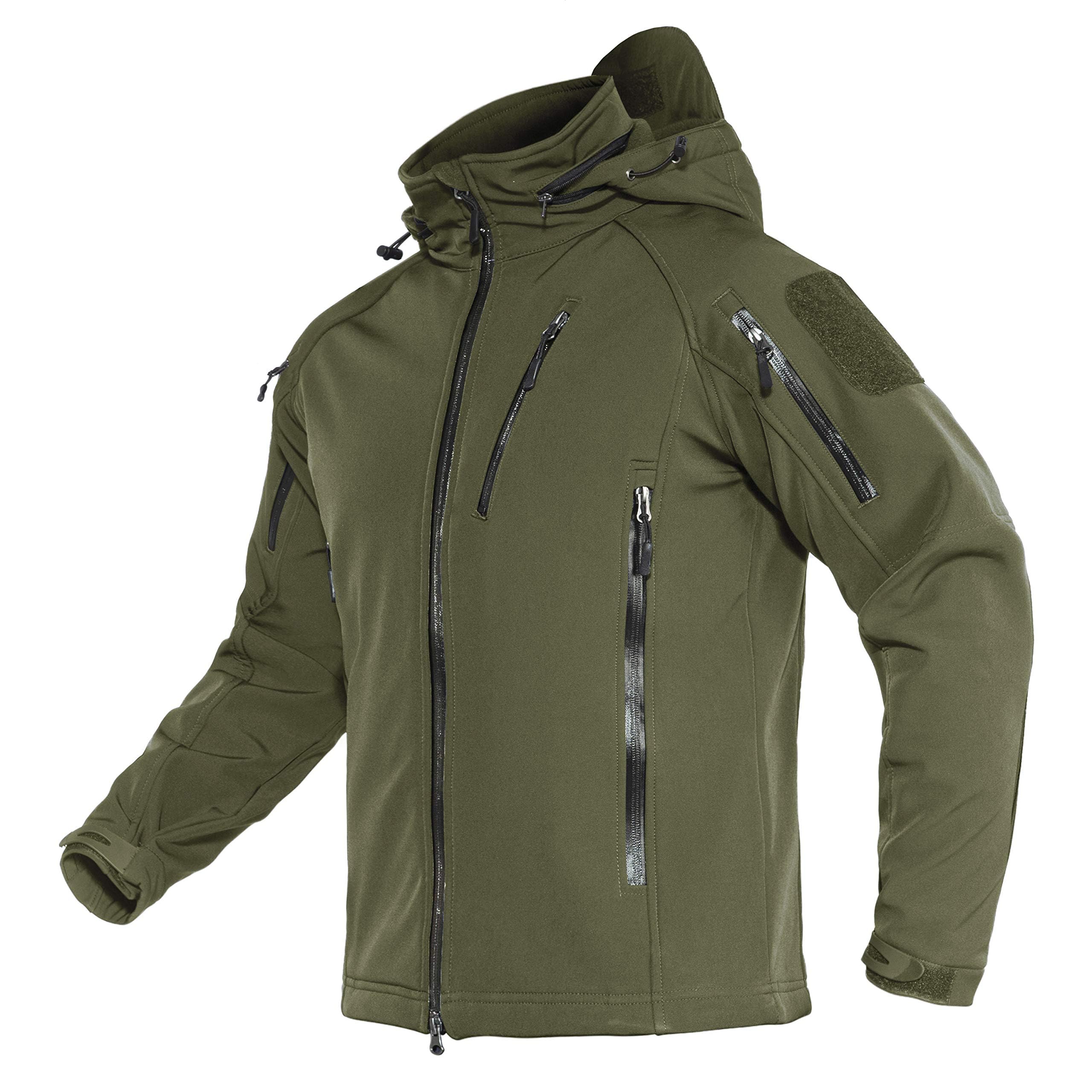 TACVASEN Giacca impermeabile in softshell con cappuccio e tasche multi cerniera per uomo