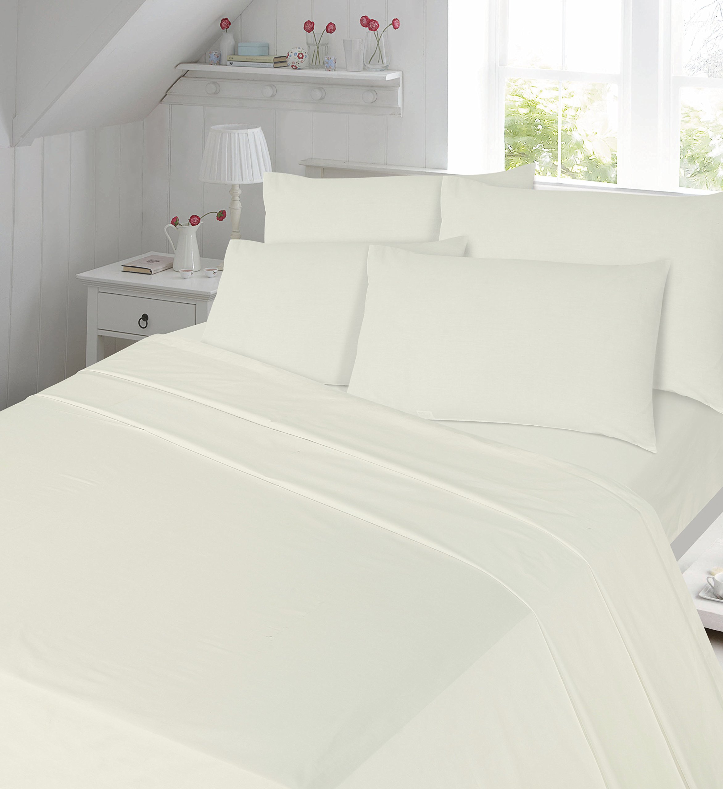 Thermal flannelette 100% brushed cotton flat sheets Or Pillow Pair plain luxury new (Super King Flat Sheet, Cream)