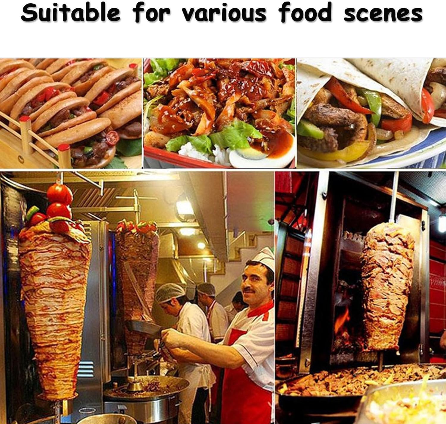 Parrilla vertical con rotación automática, ajuste de temperatura y 2/3 tubos de calefacción para asar pavo y tacos, fácil de usar y limpiar