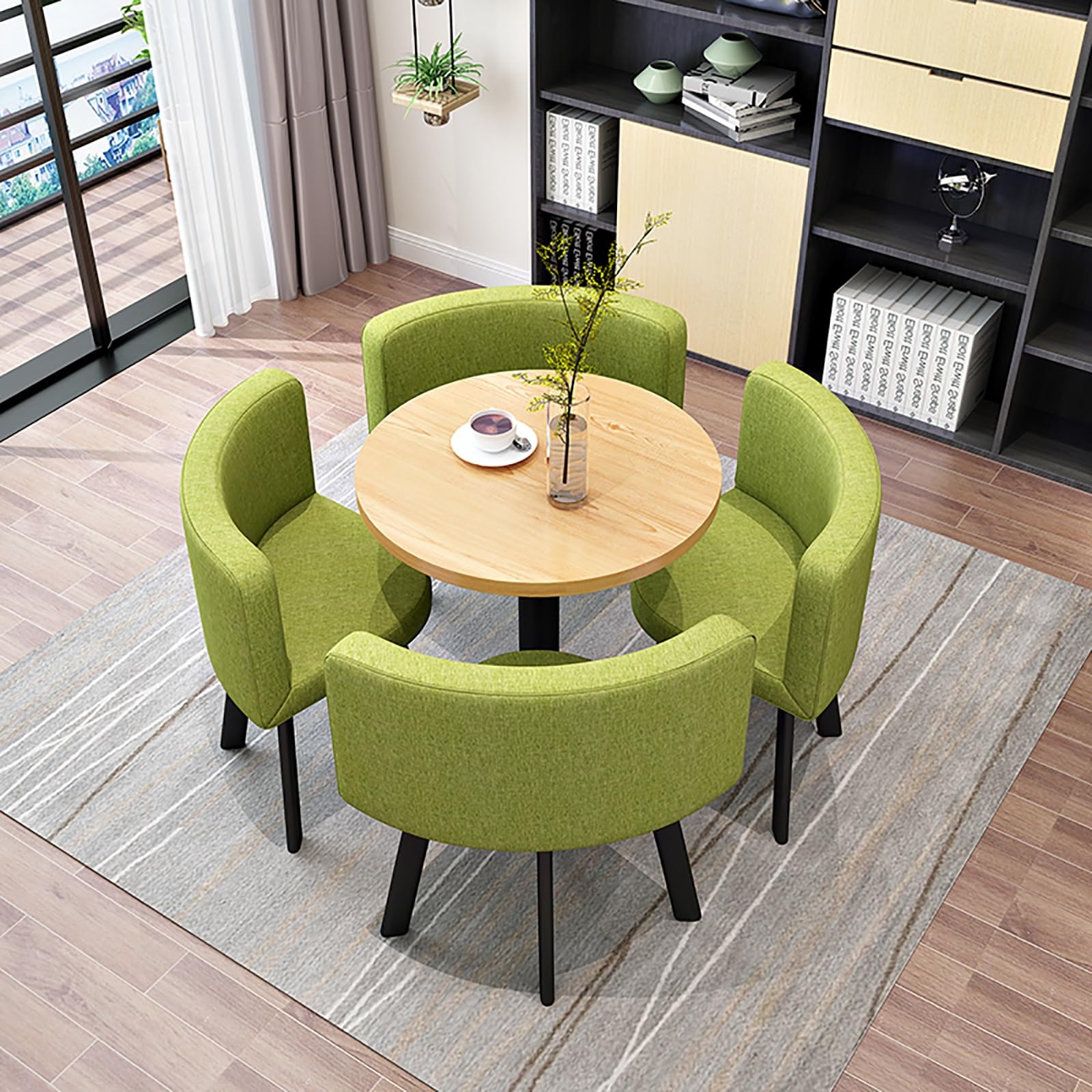 Round Dining Table Set for 4 with Marble Top and Chairs Office Reception Desk and Chair Set Suitable for Lounge Living Room Modern Furniture Dining Set,Dark Green-Round-Fabric