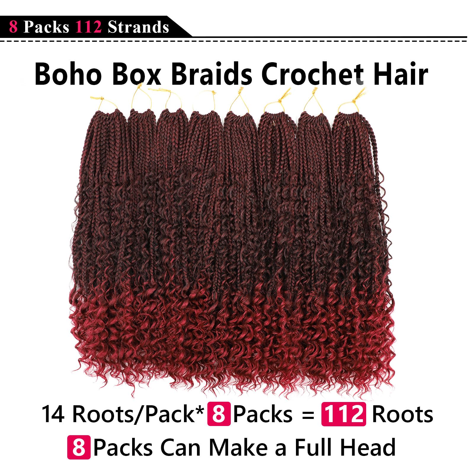 Goddess Box Braids Crochet Hair 14 Inch Crochet Boho Box Braids Pre Looped 8 Packs Boho Hair For Black Women With Curly Ends (14 Inch,1B/BUG) - Image 2