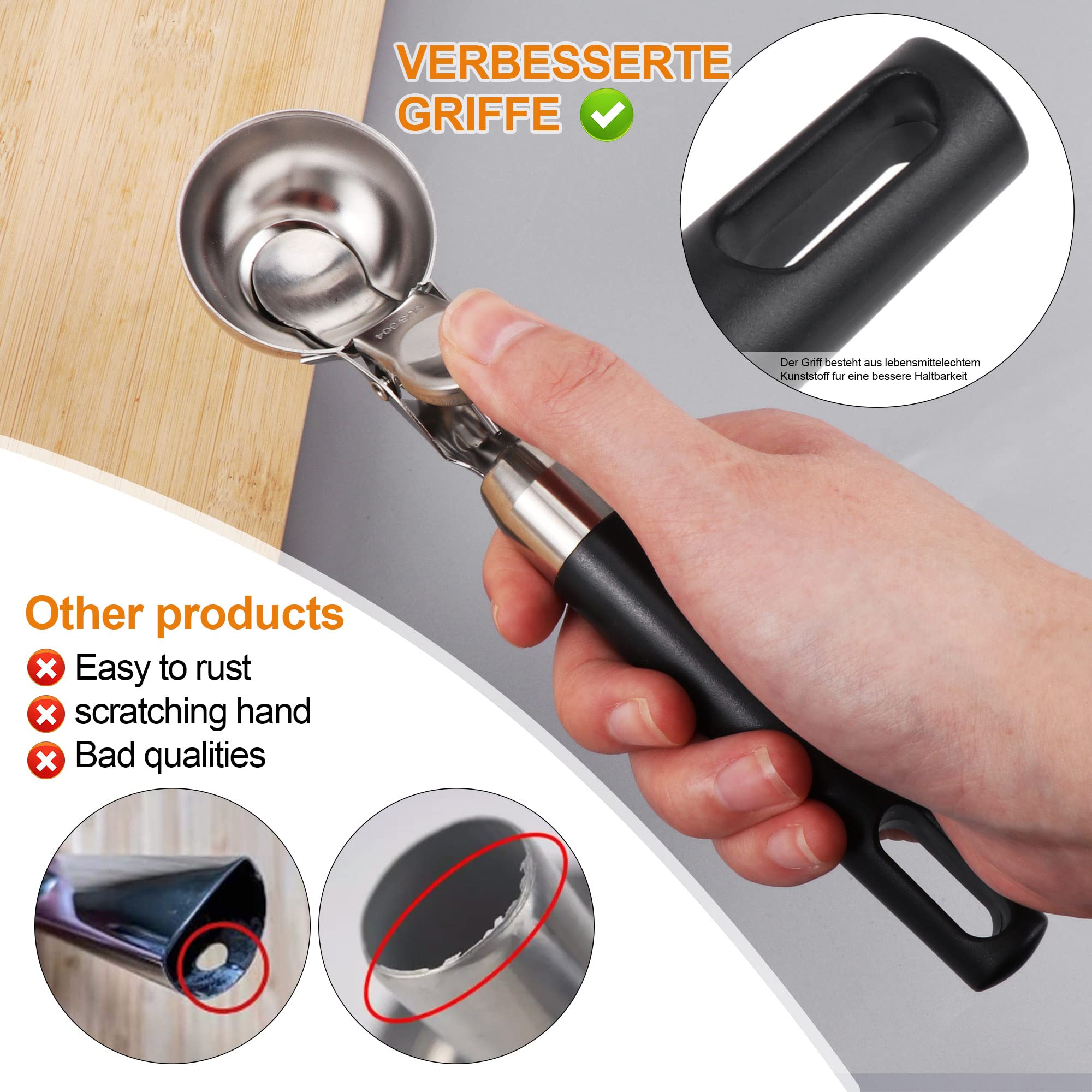 Cuillère à Glace Acier Inoxydable 4 Cm - Mécanisme à Gâchette, Poignée Confort, Pour Boules Parfaites