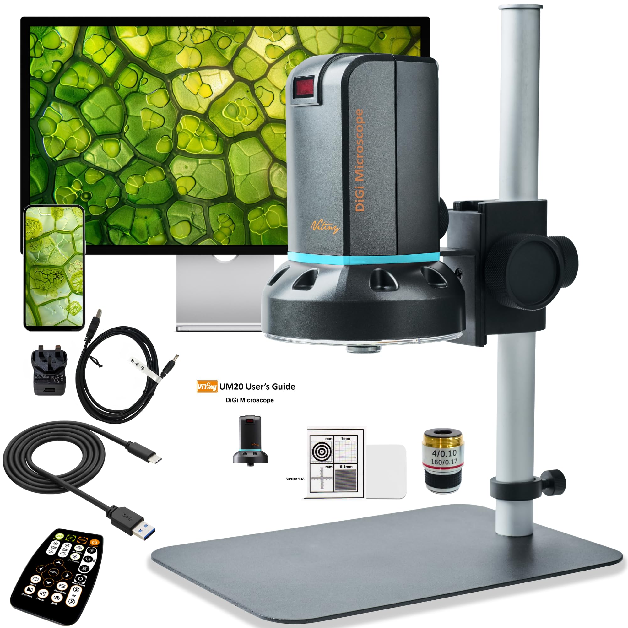 UM20 HDMI/USB Continuous Auto Focus Digital Microscope, Professional Grade Structured-Illumination Microscope, Electronic Industrial Microscope, 13-140x, 2M Pixels, 4x Lens, 1080P Super HD