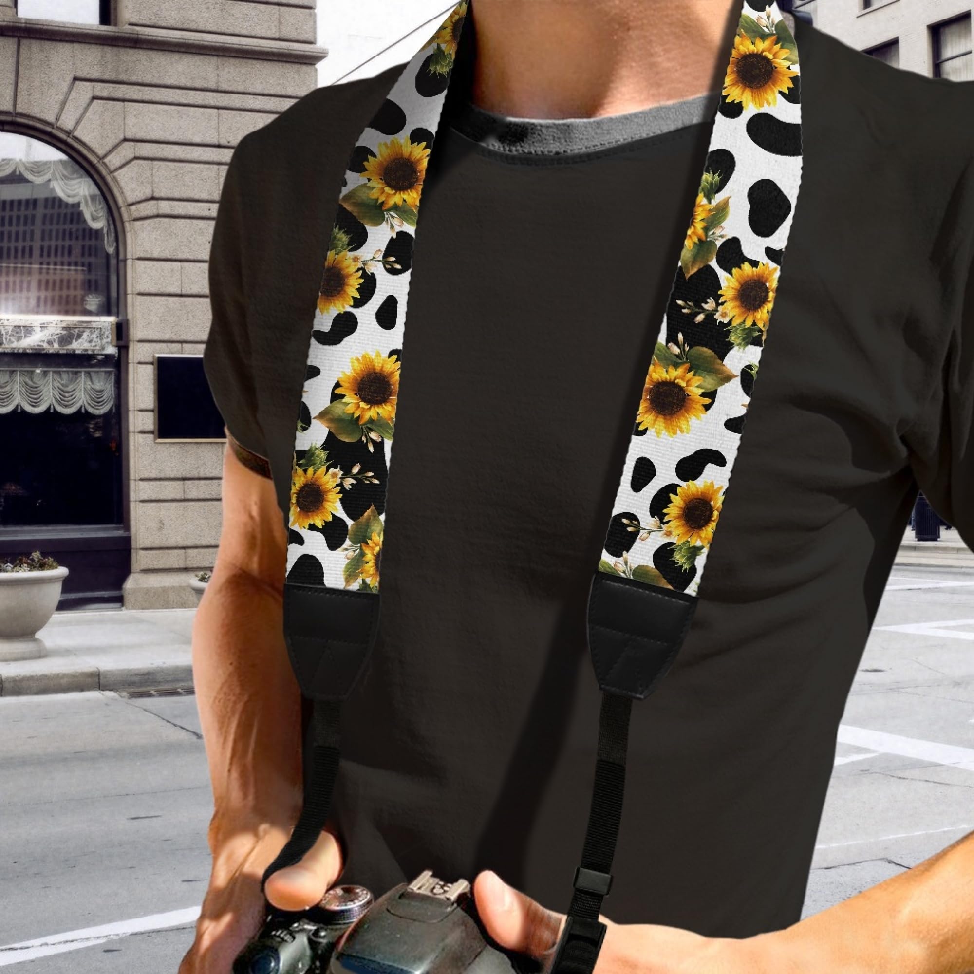 Boatee Cow Patterned Sunflower Camera Strap - Universal Quick Release for DSLR/SLR Cameras - Adjustable, Anti-Slip, Yellow